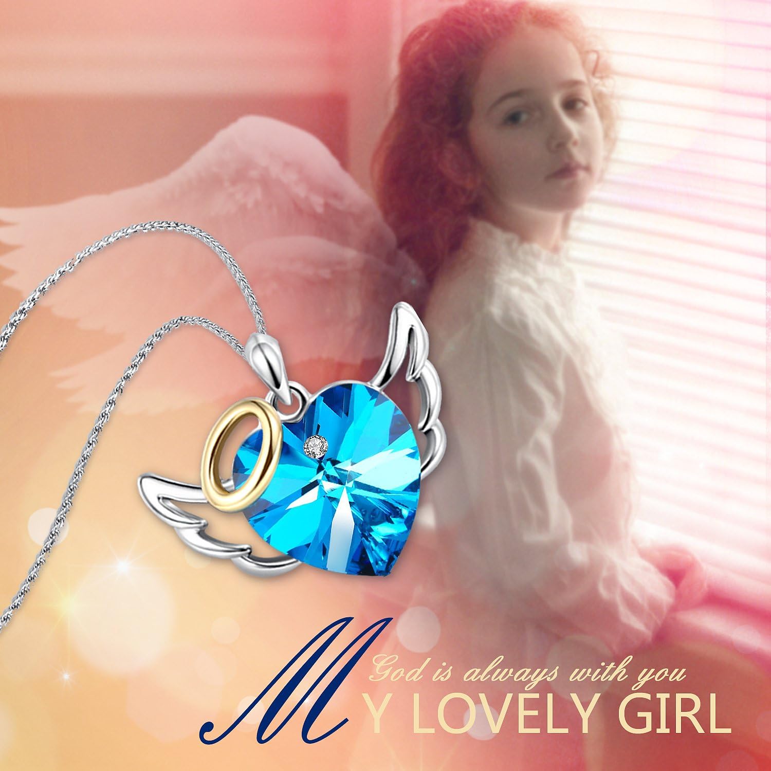 Thumbnail 3 de George Smith Collana Love Angel con ciondolo a cuore in cristallo placcato oro rosa 18k
