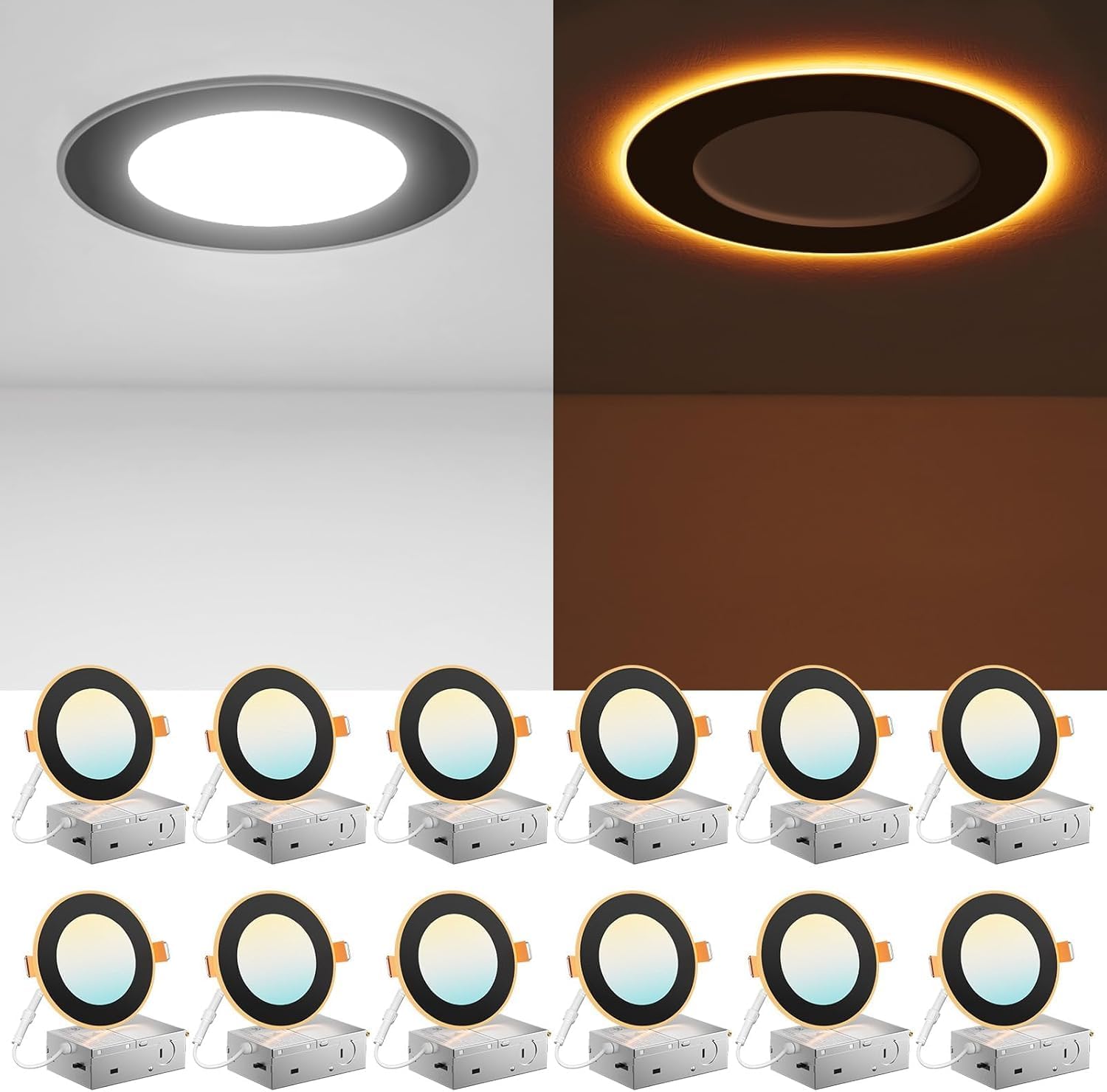 Detalle de Amico A18AX011212009CA 4-Inch Black Recessed LED Pot Lights, 5CCT, Night Light