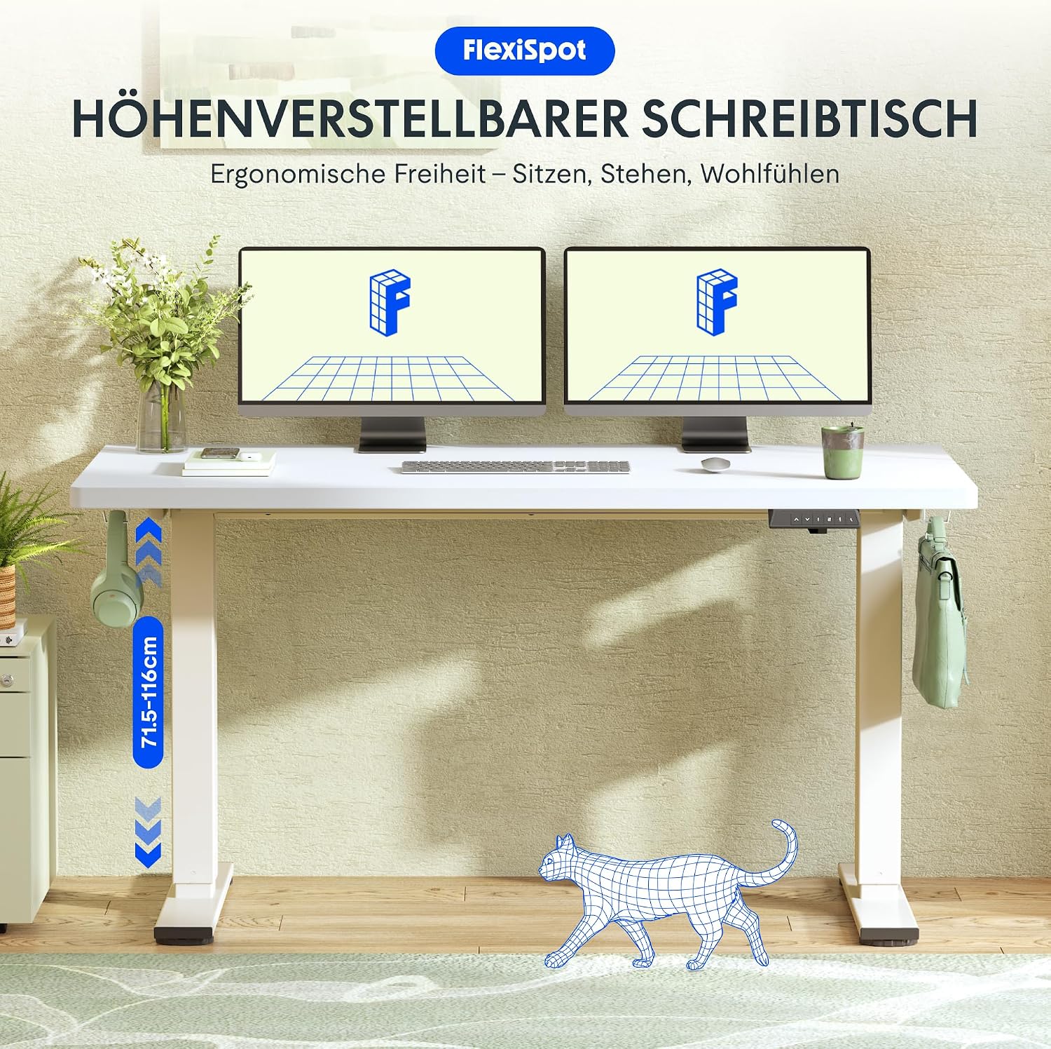 Thumbnail 1 de FLEXISPOT Höhenverstellbarer Schreibtisch 140×80 cm