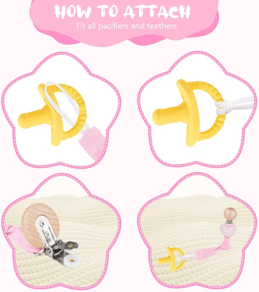 Thumbnail 5 de Vicloon Catenella Portaciuccio neonato personalizzata, set da 3 con clip in legno di faggio – Serie Rosa