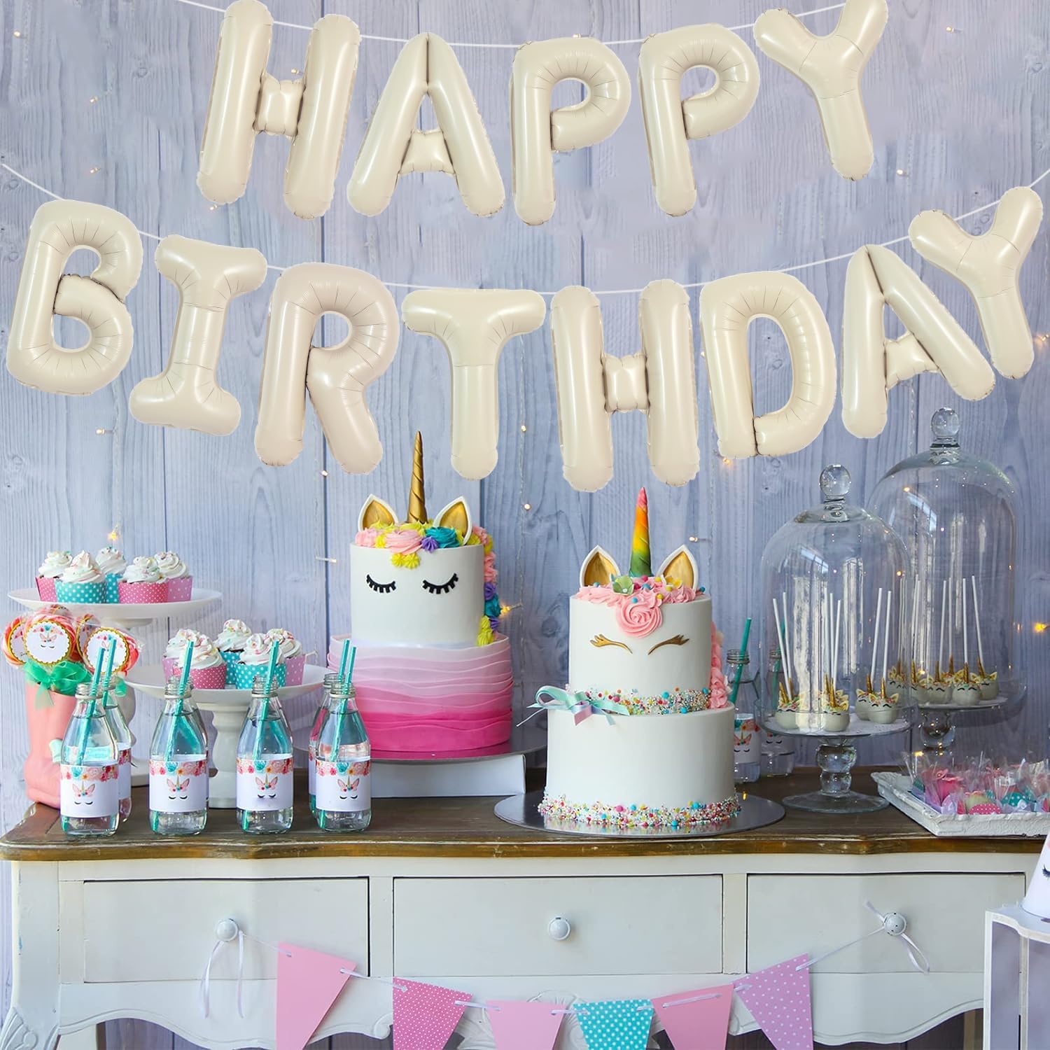 Thumbnail 4 de TONIFUL Cream White Happy Birthday Balloons Banner – 16 Inch Aluminum Foil Letters, Reusable Party Sign