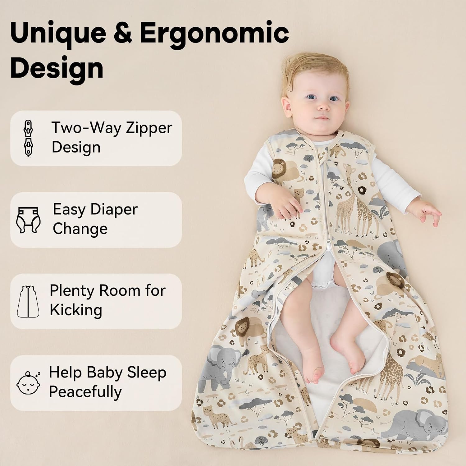 Thumbnail 3 de Unnivoll Baby Sleeping Bag 1.0 Tog (6–12 Months) – 100% Cotton Sleep Sack with 2-Way Zipper
