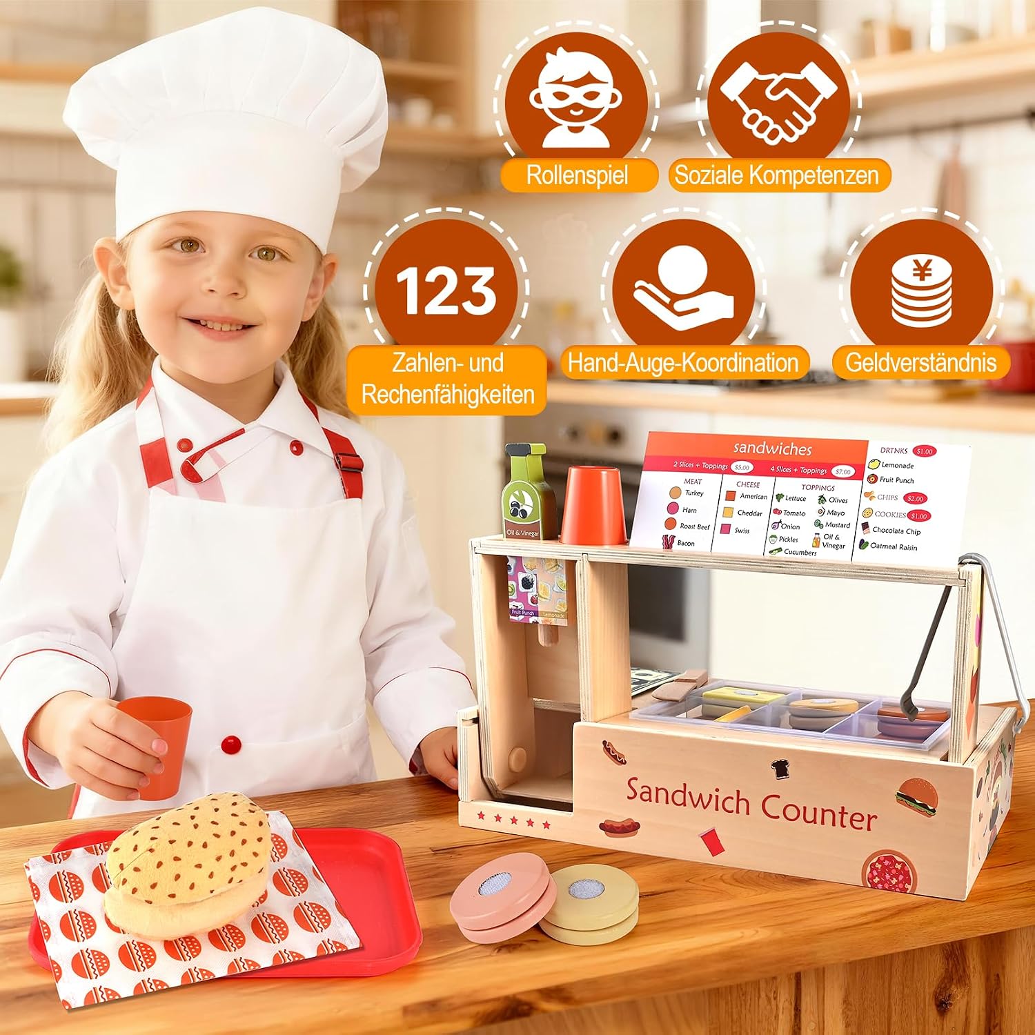 Thumbnail 4 de Wooderma Kinderküche Holz Sandwich 51-teilig