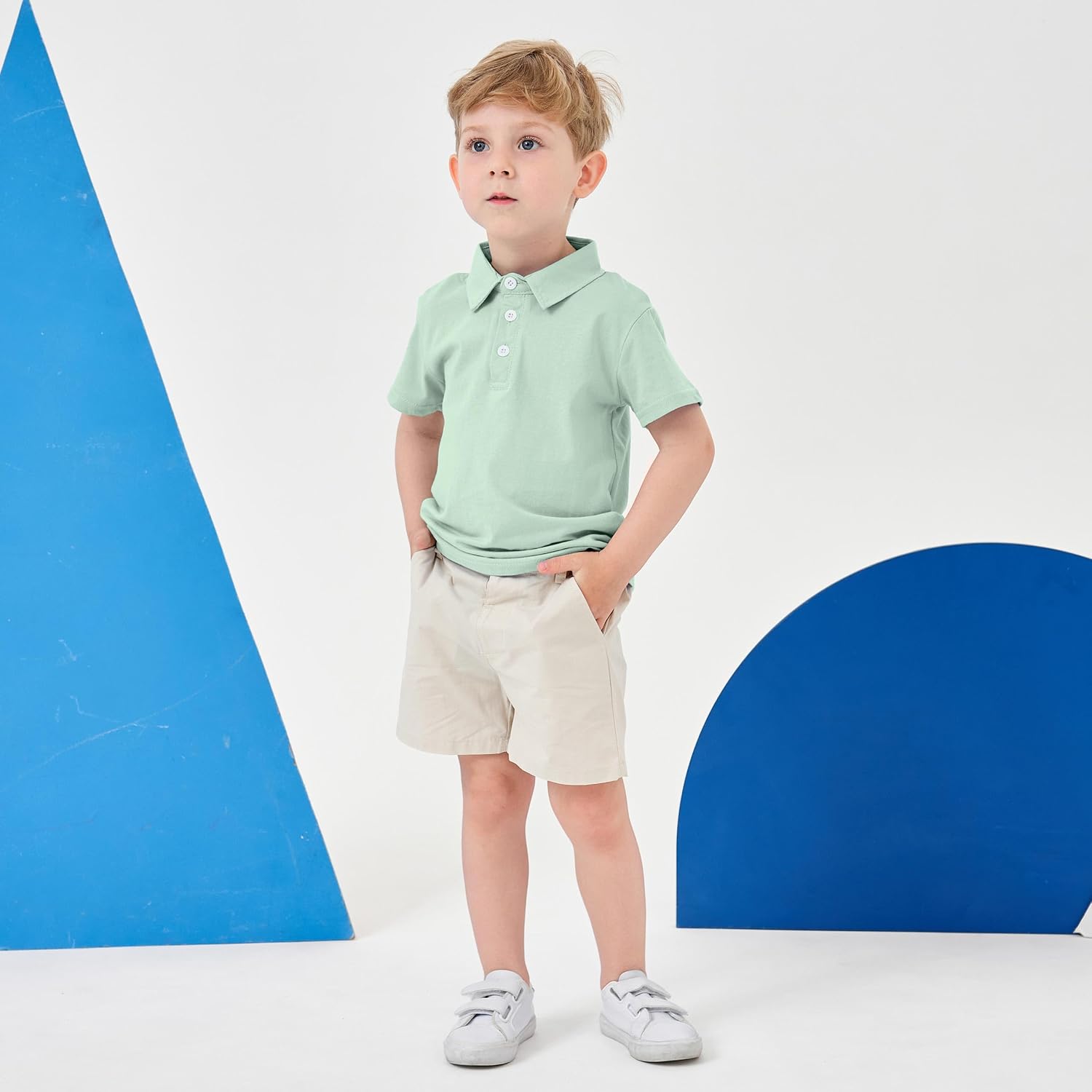 Detalle de Volunboy Toddler Boys Summer Clothes: Short Sleeve Polo & Elastic Shorts Set (1–6 Years)