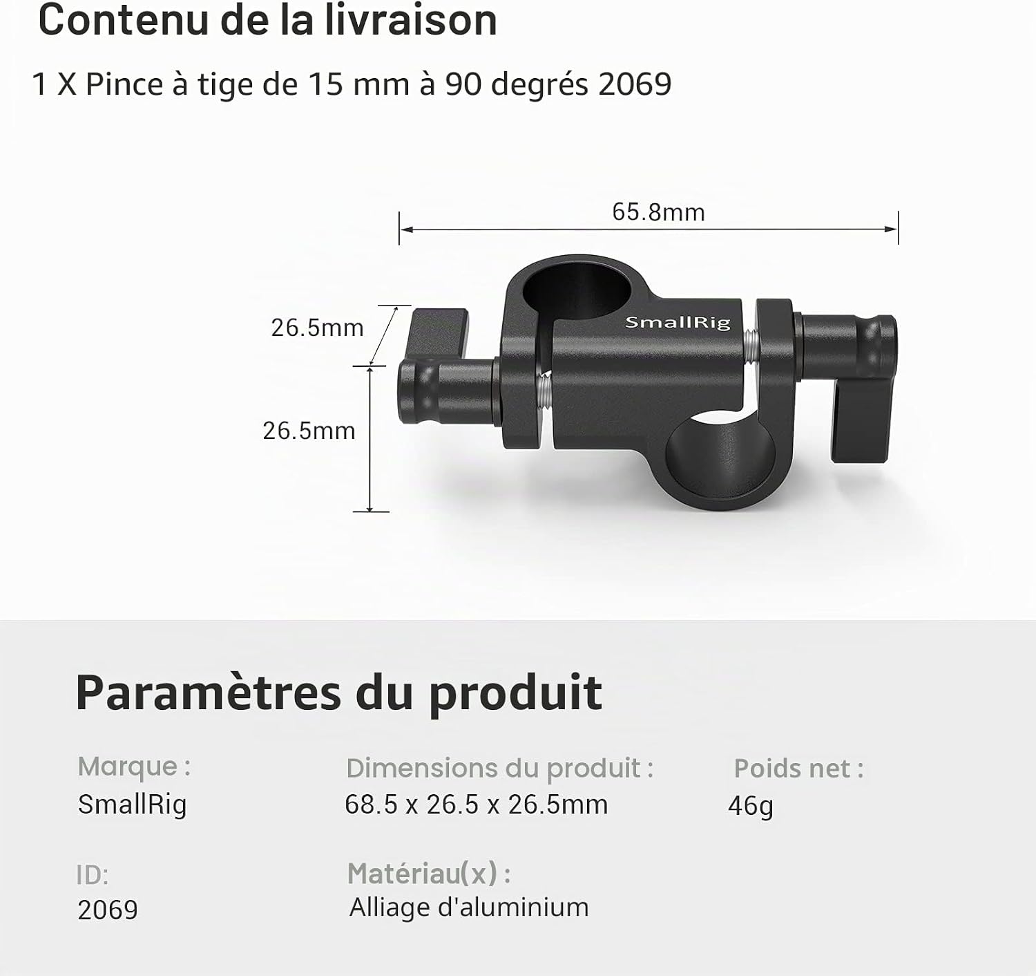Thumbnail 6 de SMALLRIG 15 mm Dual Rod Clamp 90° pour tige