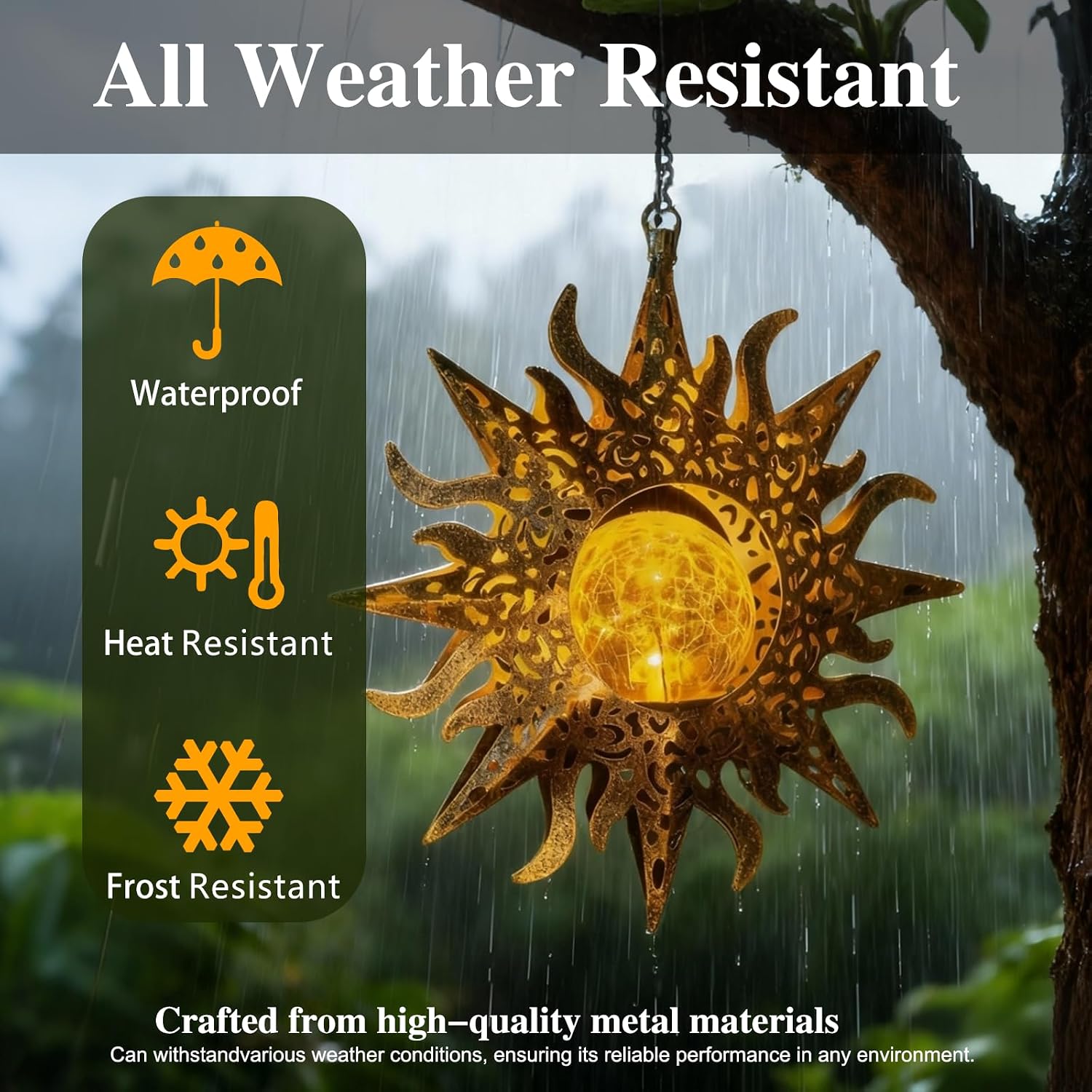 Thumbnail 5 de Solar Sun Hanging Lantern, 7.9-Inch Metal