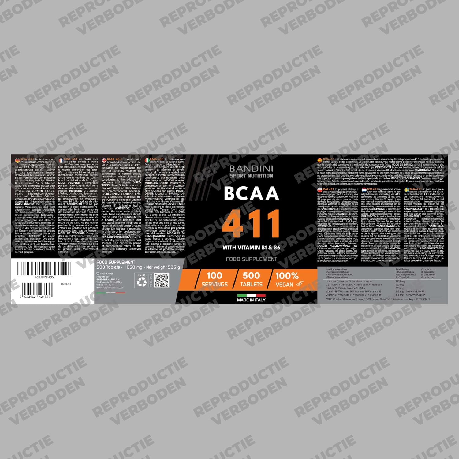 Thumbnail 4 de BANDINI BCAA 4:1:1-tabletten met vitamine B1 en B6, 500 stuks
