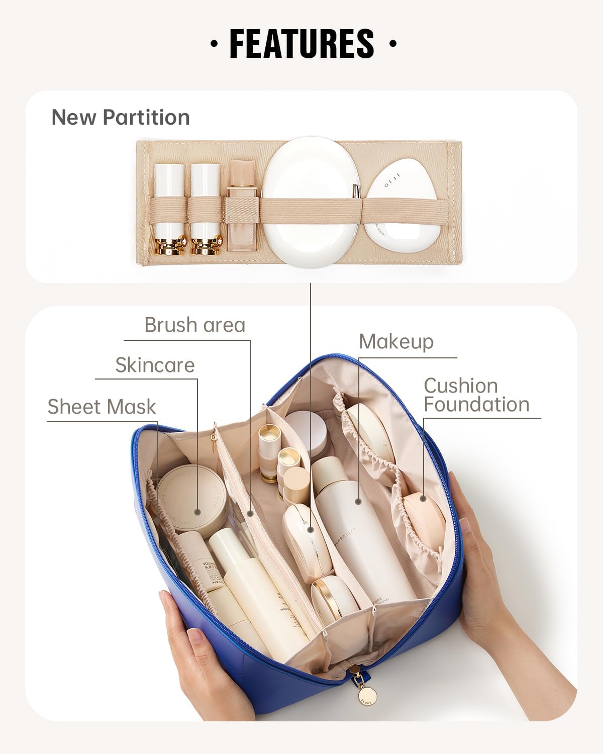 Thumbnail 1 de EACHY Travel Makeup Bag: Large Capacity, Waterproof PU Leather Organizer