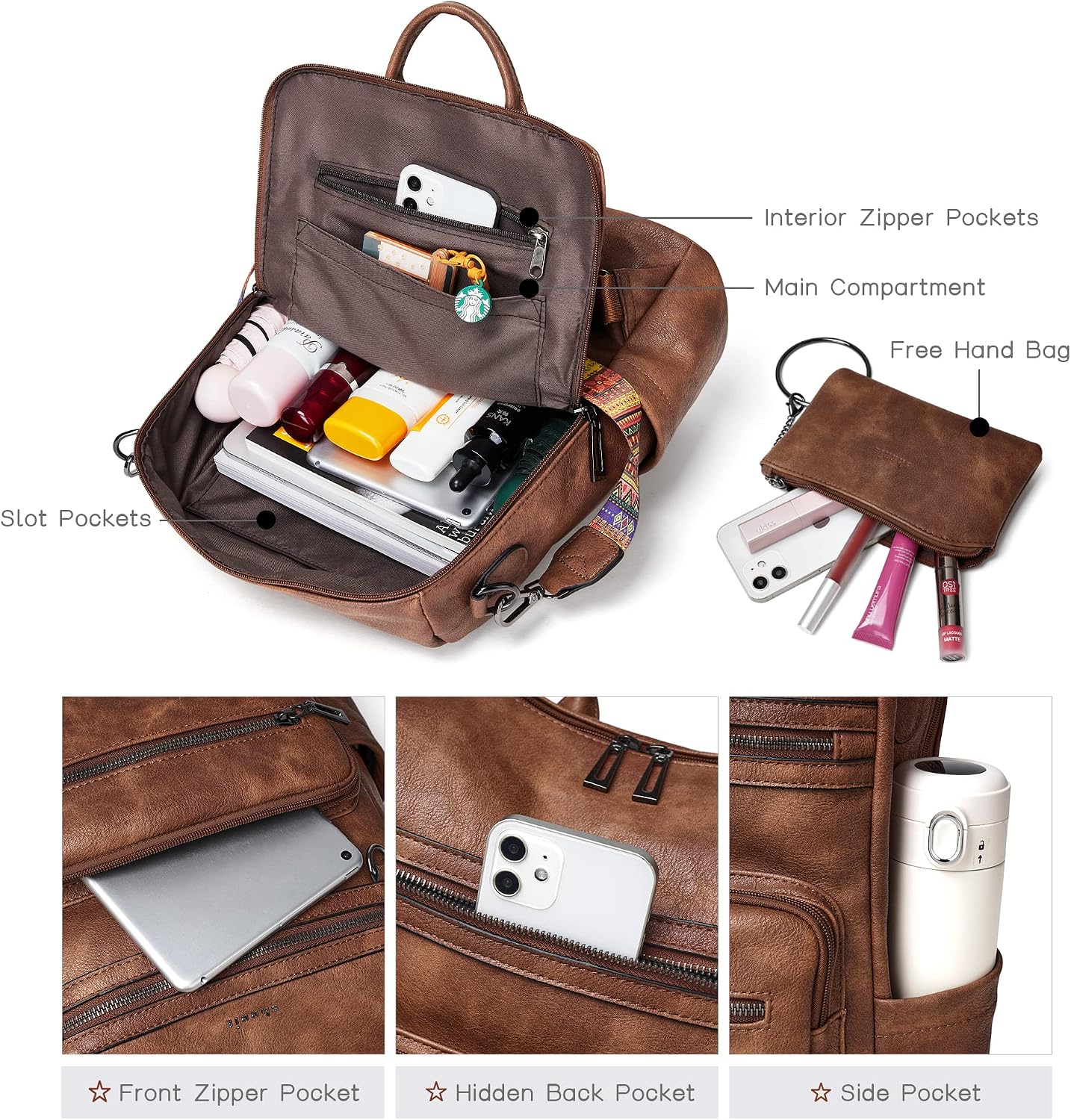 Detalle de Shrrie Backpack Purse for Women – Convertible faux leather backpack bag for travel and everyday