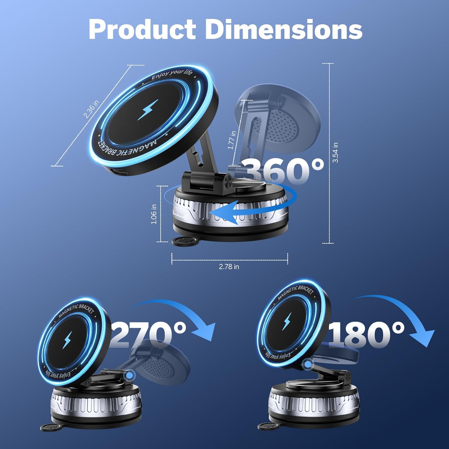 Thumbnail 6 de VMKLY MagSafe Car Mount Charger with Vacuum Suction — 15W Wireless Phone Holder for Car