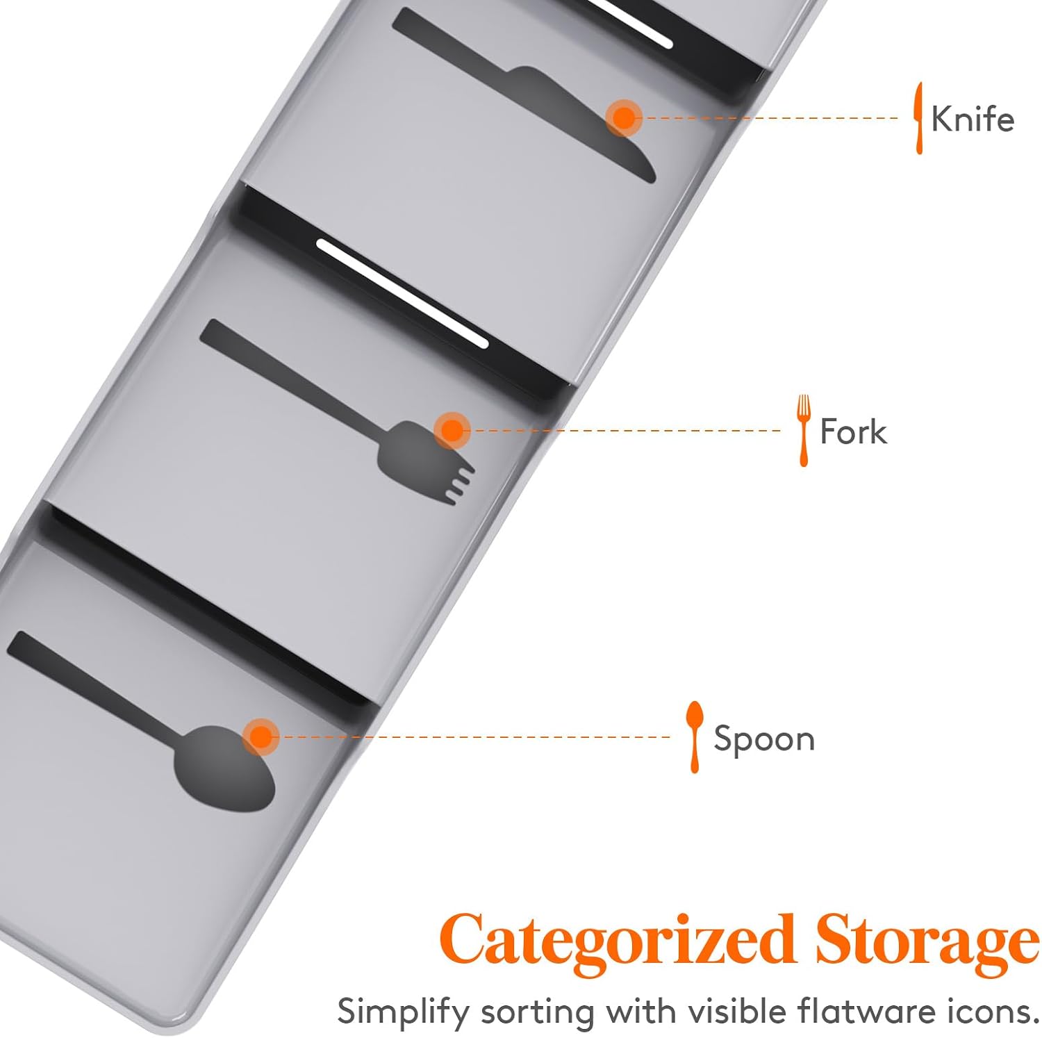 Detalle de Lifewit 23036 Cutlery Drawer Organiser, 2-Pack Narrow Grey Trays