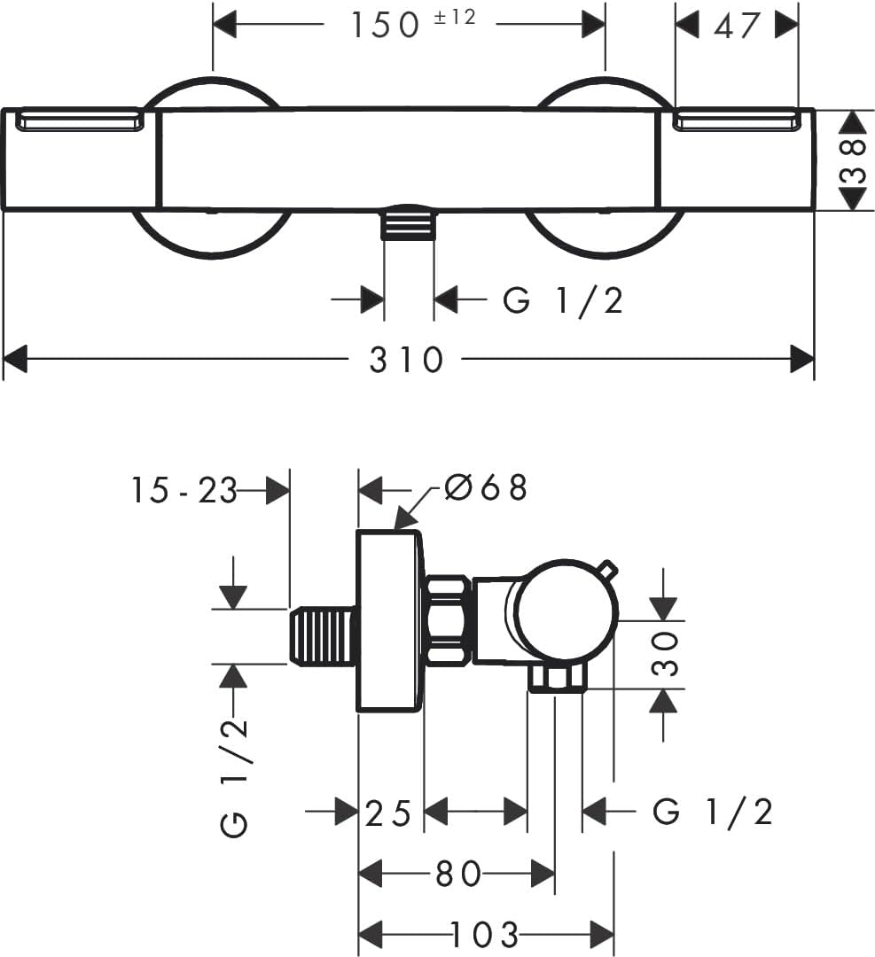 Thumbnail 5 de Hansgrohe Ecostat Element Duschthermostat Aufputz – EcoStop+, SafetyStop bei 40°C, Chrome (13346000)