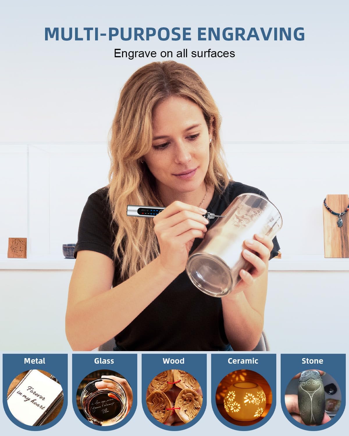 Thumbnail 3 de Gyunkyluve Electric Engraving Pen Wireless Kit with 60+ Accessories (3-Speed, Cordless) - Silver