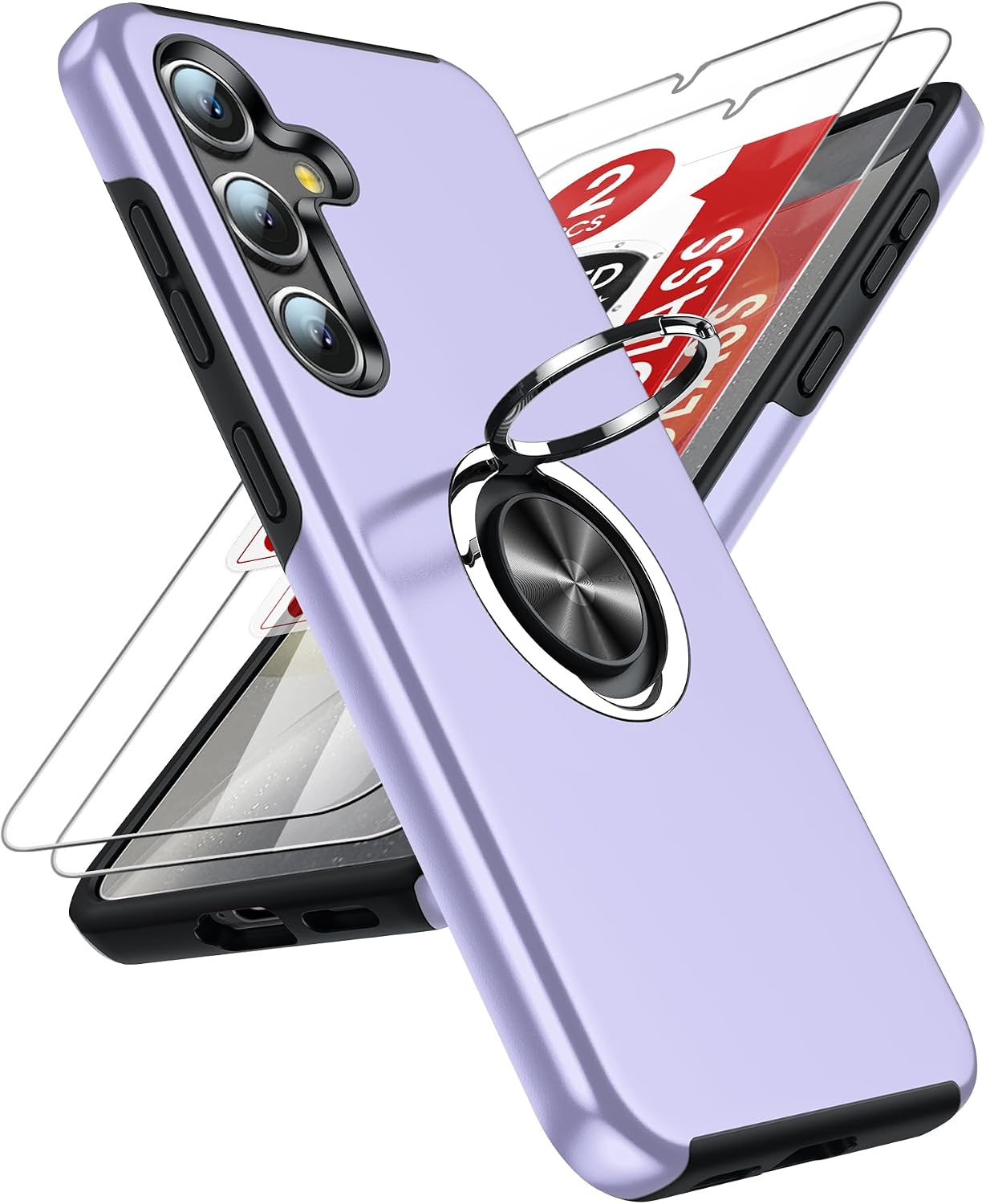 Detalle de LeYi Galaxy S25 Case with 2 Tempered Glass Protectors and Invisible Ring Holder – Purple