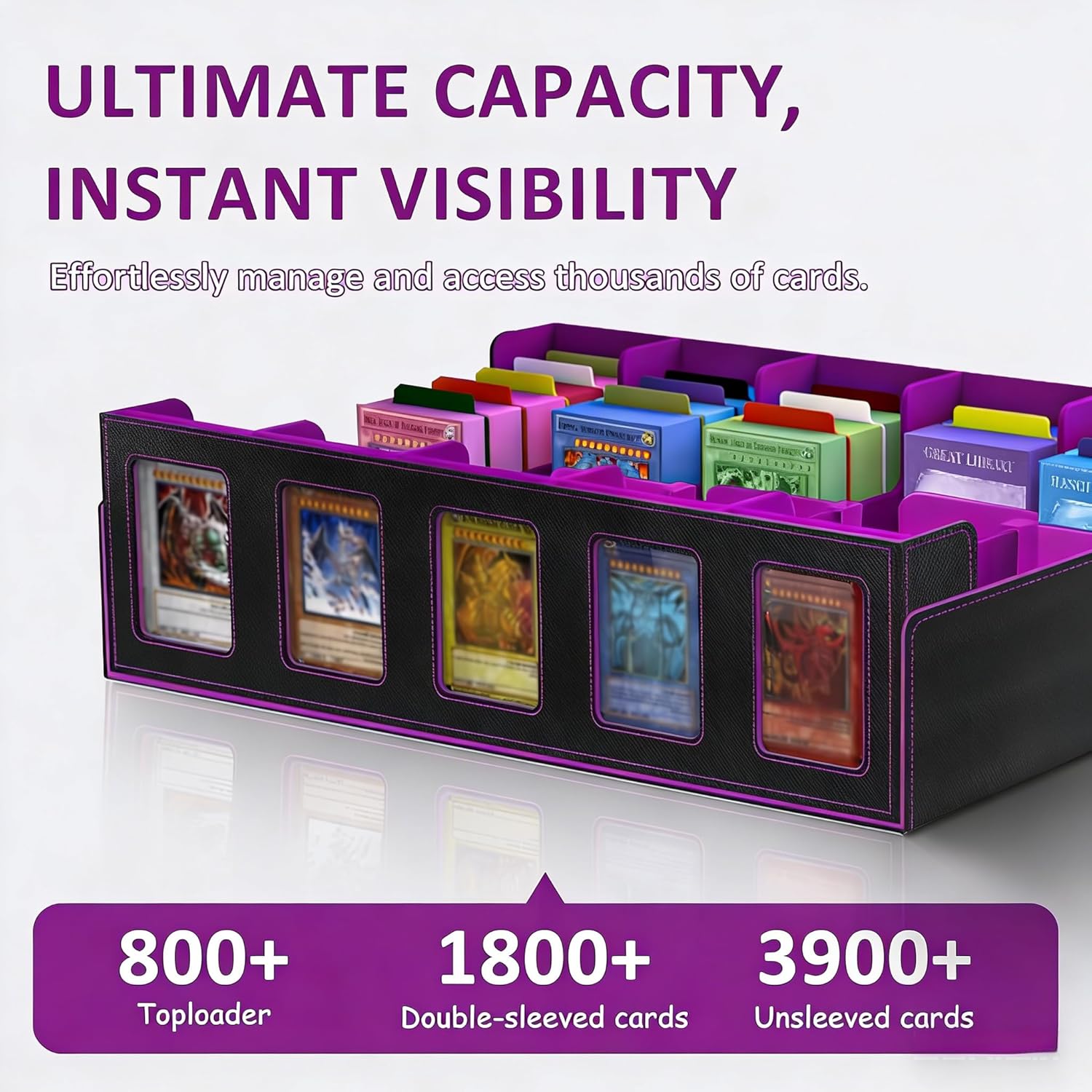 Thumbnail 1 de CyperEver 5-Row Trading Card Storage Box for MTG, TCG & Graded Slabs – 3900+ capacity with dividers, top-loaders and dice tray
