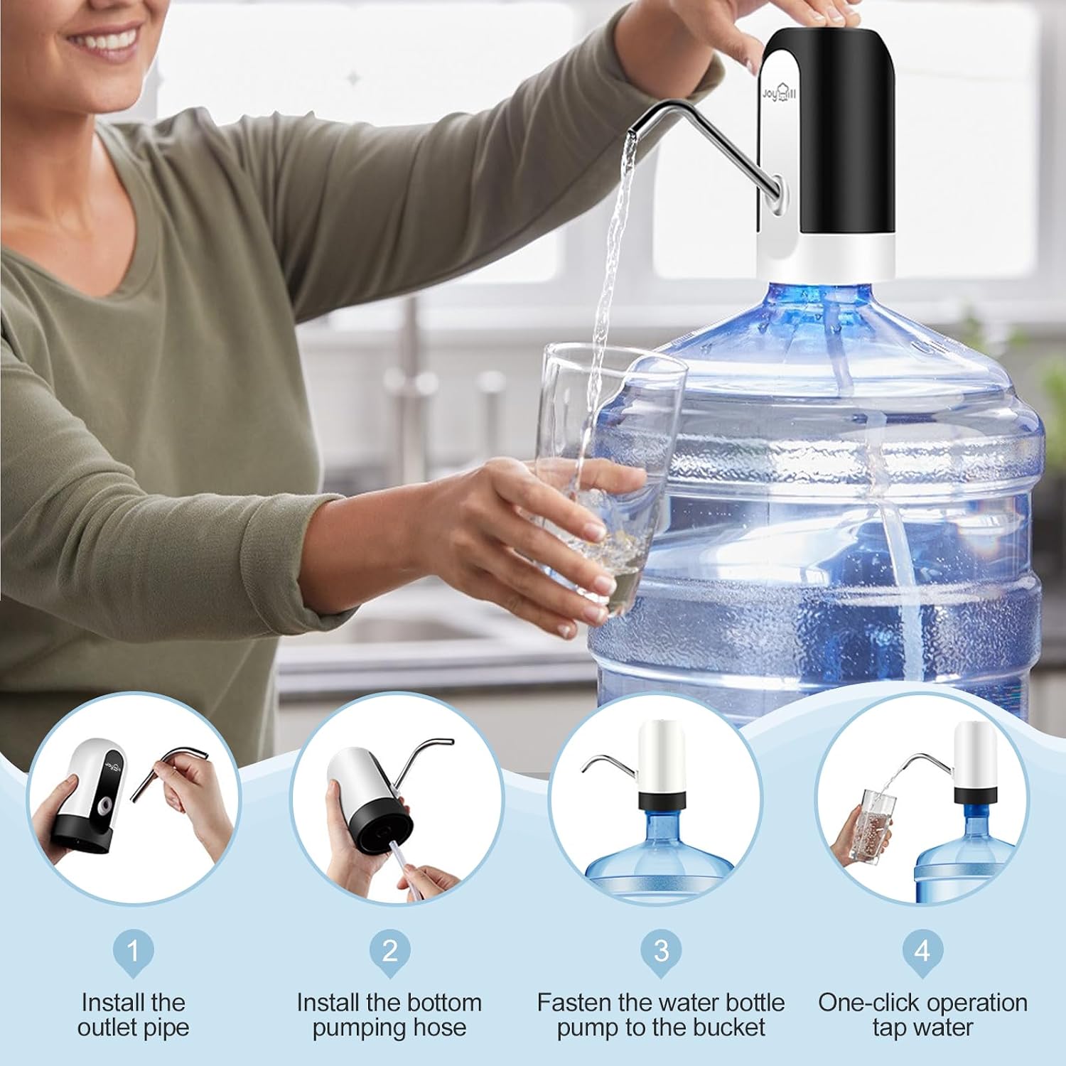 Detalle 2 de JOYHILL 012 USB-Rechargeable Water Bottle Pump for 3–5 Gallon Jugs