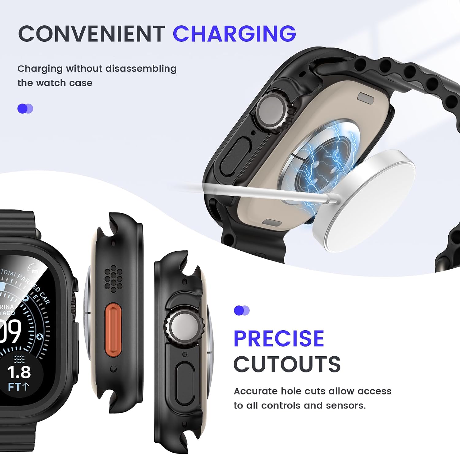 Detalle 2 de Kamita Waterproof Case for Apple Watch Ultra 3/2/1 49mm with Built-In Screen Protector