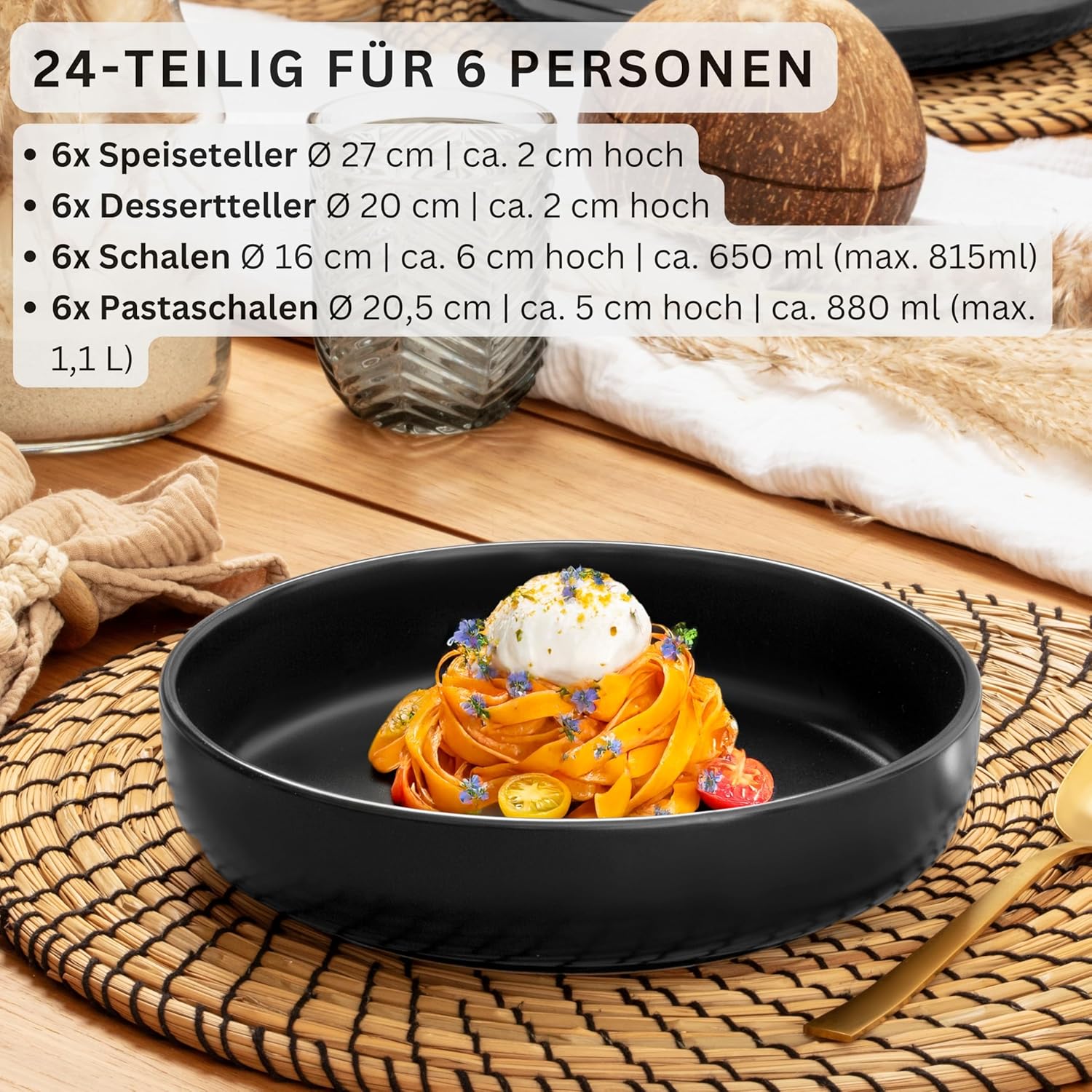 Thumbnail 1 de SÄNGER Madeira Tafelservice 24-teilig aus Steingut für 6 Personen – schwarz matt (VALUE COLLECTION)