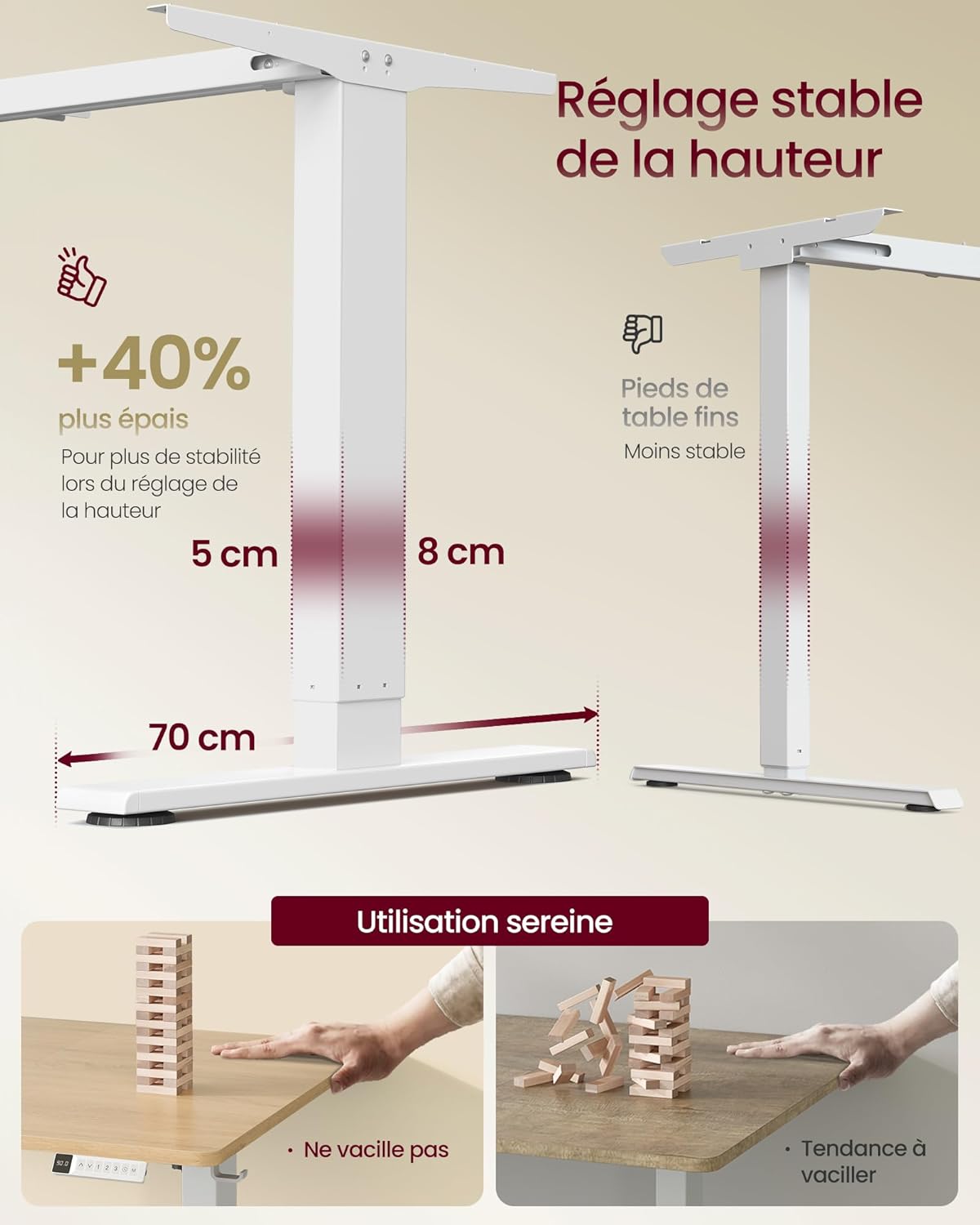 Thumbnail 4 de VASAGLE LSD146YA02 Bureau électrique réglable 160×80 cm ⌚