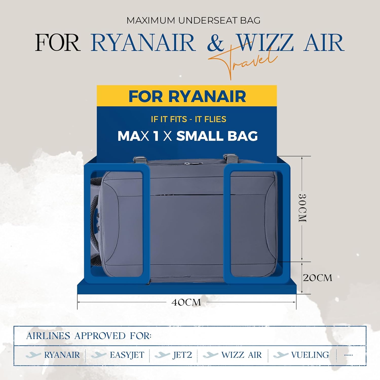 Thumbnail 1 de VMIKIV Ryanair Cabin Bags 40x30x20 Underseat Travel Backpack 24L with Anti-Theft Pocket