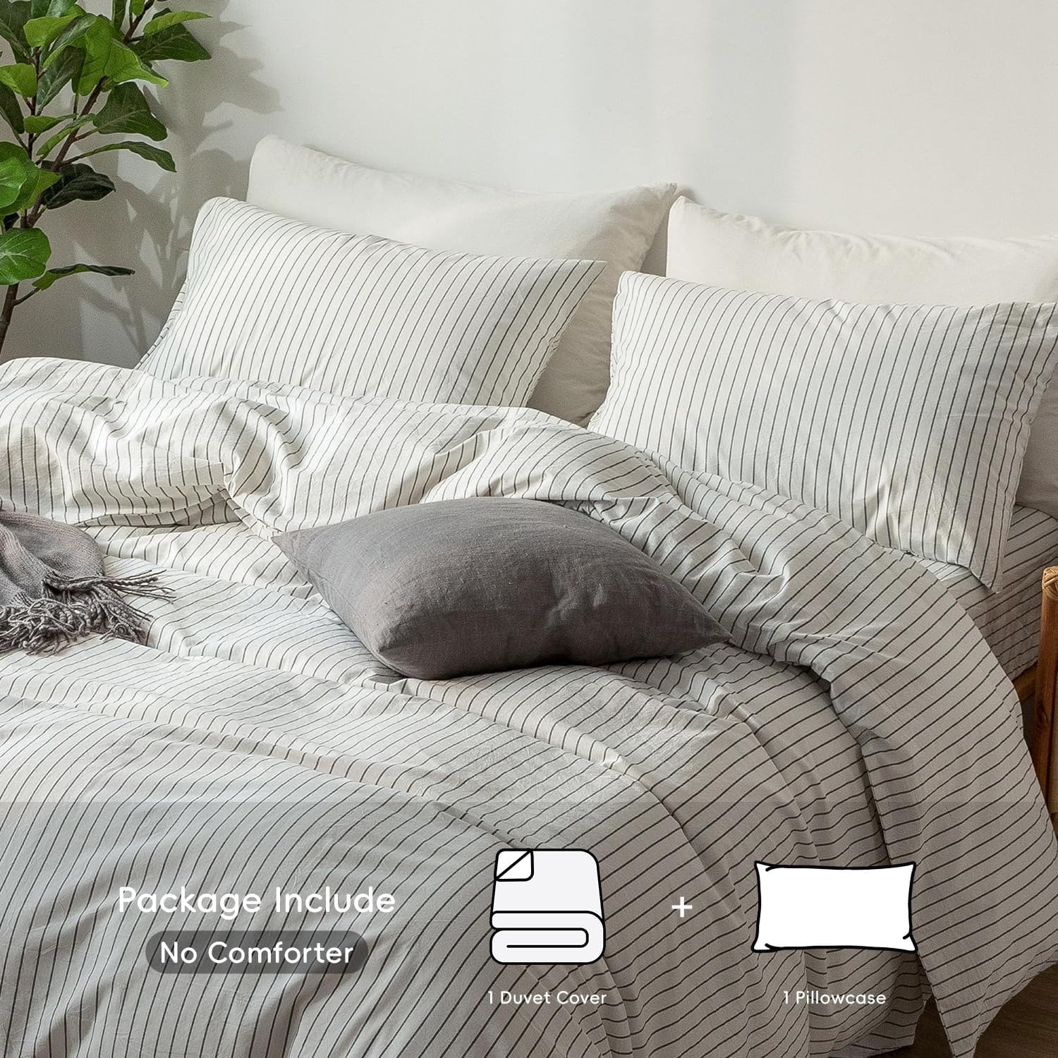 Thumbnail 1 de MooMee Striped Duvet Cover Twin 68"x90