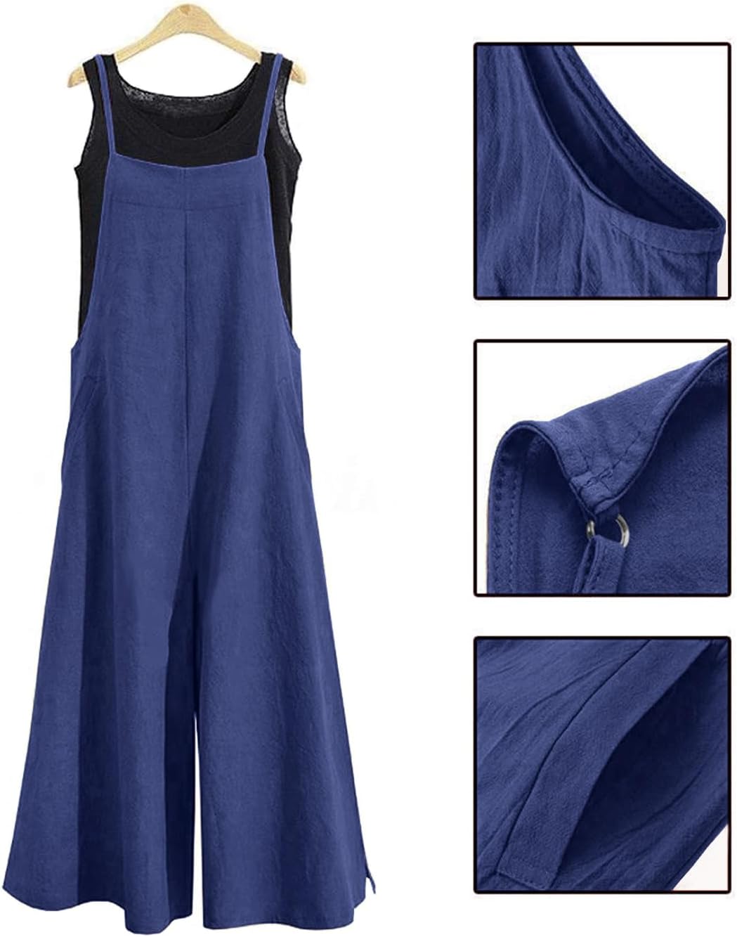 Detalle 2 de YESNO Women’s Casual Loose Long Bib Pants Wide-Leg Jumpsuit Rompers Overalls with Pockets (PZZTYP2)
