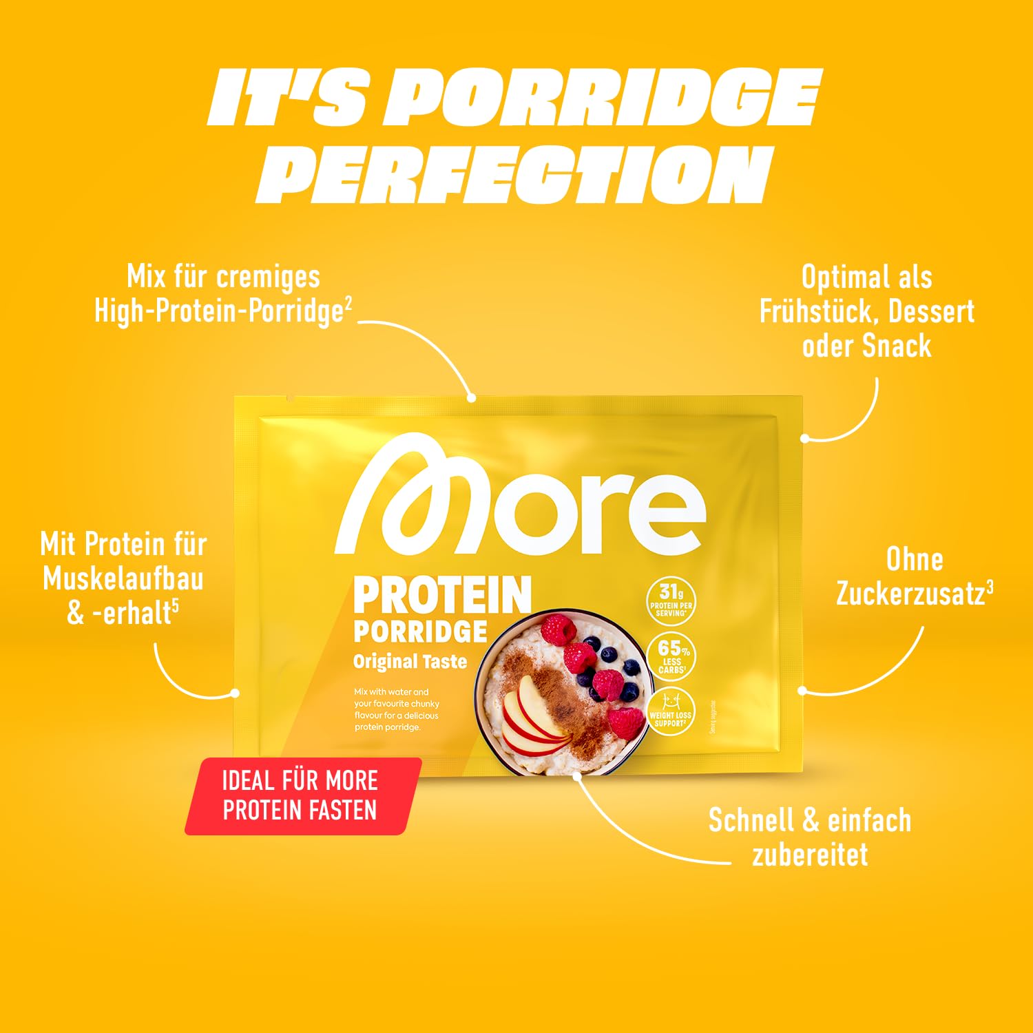 Detalle de More Protein Porridge – 13er Tray Classic, 13 × 62 g, 31 g Eiweiß pro Portion