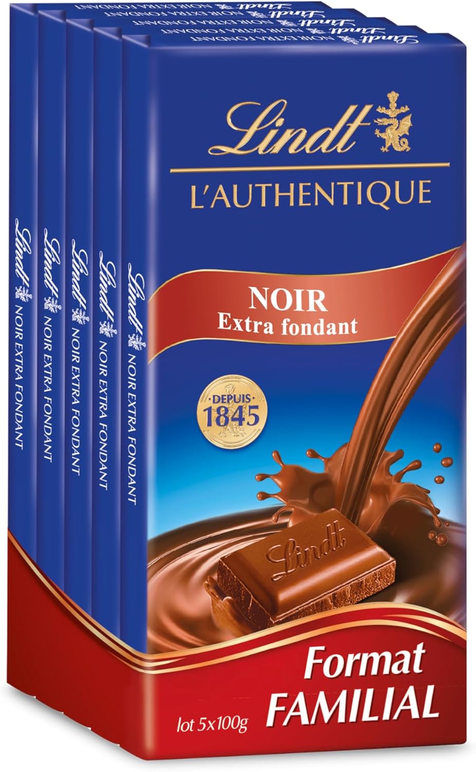 Detalle de Lindt Lot de 5 Tablettes L'AUTHENTIQUE – Noir Extra Fondant 5x100 g