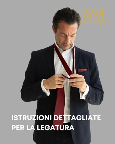Thumbnail 3 de Massi Morino Morino Cravatta Bordeaux con Fazzoletto da Taschino Set Uomo 5 in 1 - Matrimonio e Cerimonie