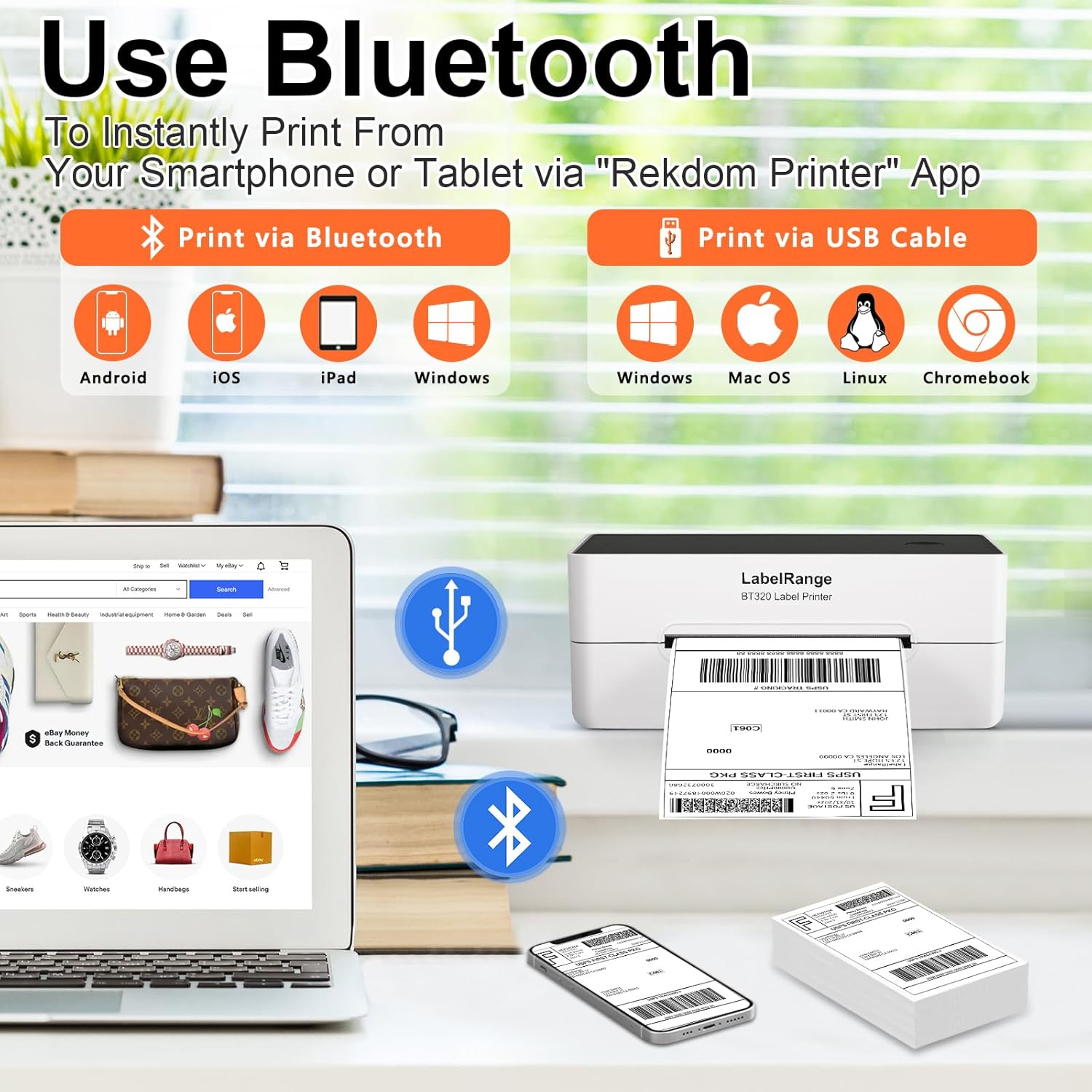 Thumbnail 2 de LabelRange 4x6 Thermal Shipping Label Printer (BT320) with Bluetooth and USB for Amazon, eBay, USPS, Pirate Ship