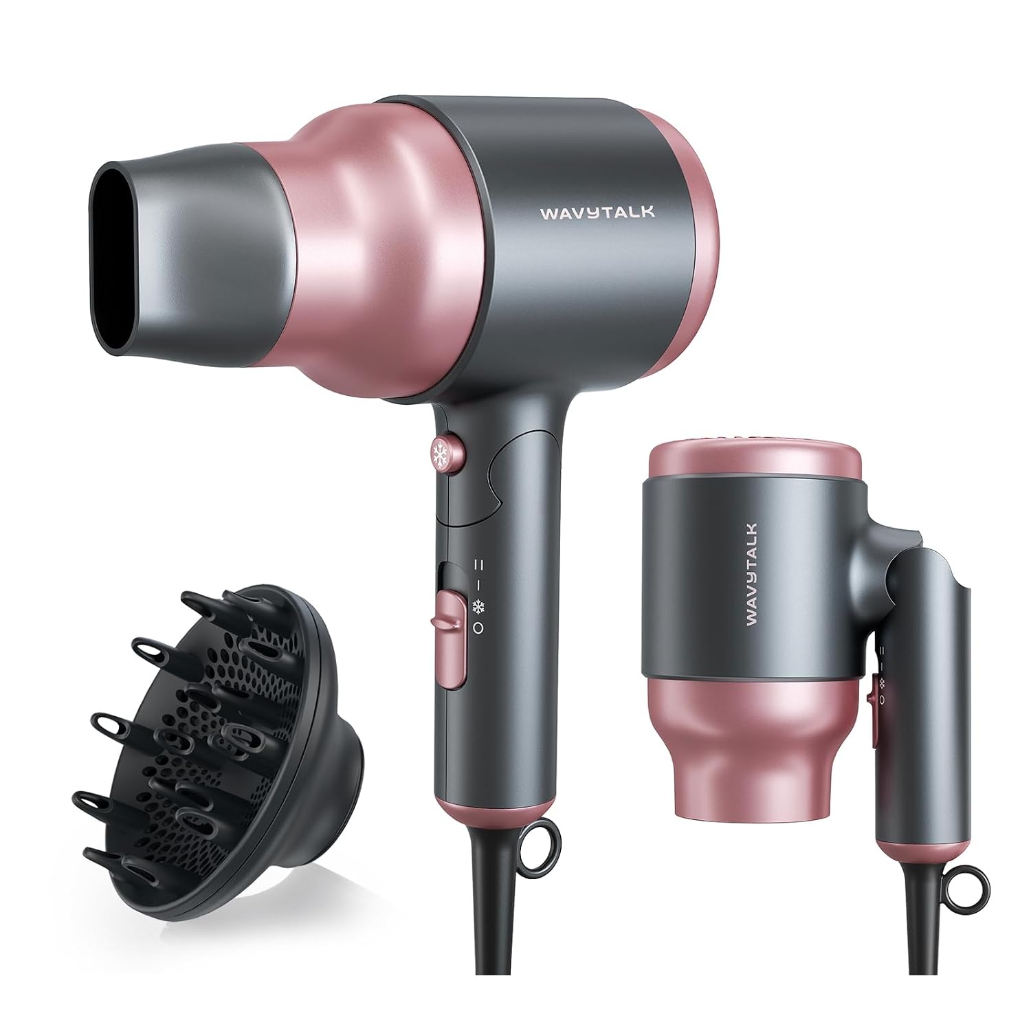 Detalle de Wavytalk Portable Hair Dryer with Diffuser (1600W, Foldable Mini) in Rose Pink