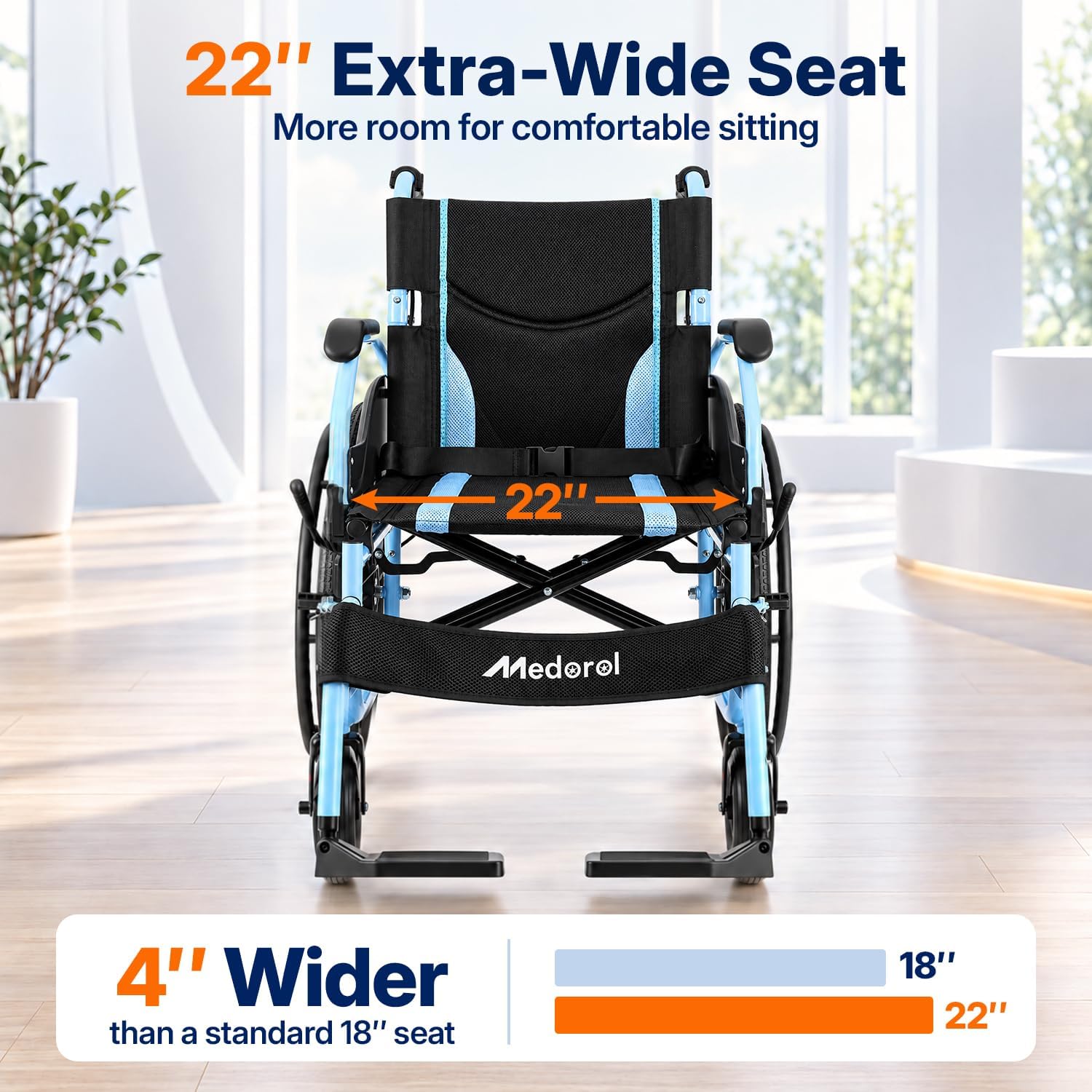 Detalle 2 de Medorol K07 Bariatric Wheelchair, 22-Inch Seat, 400-lb Capacity, Foldable