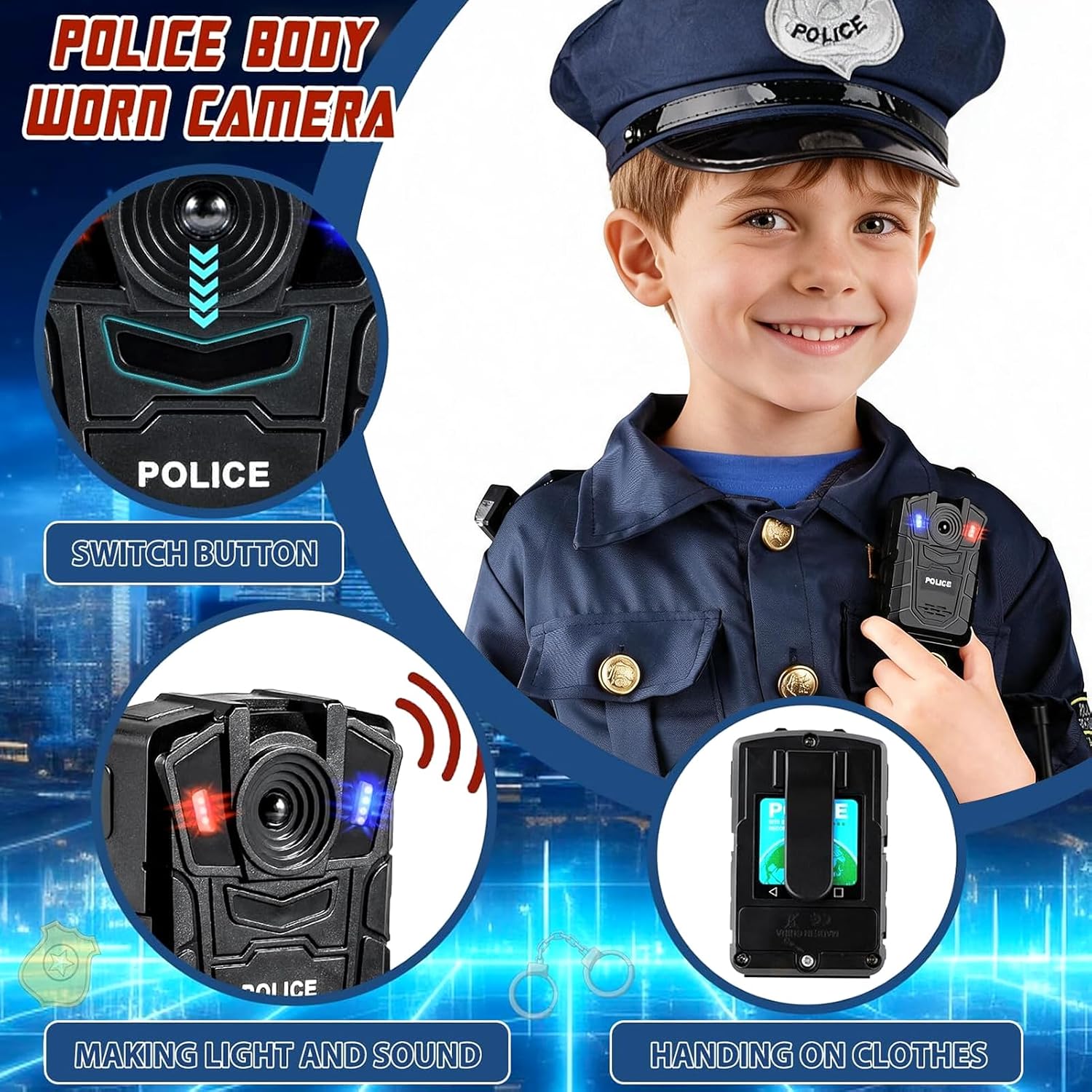 Thumbnail 4 de Metemot 9-Piece Police Costume Accessory Set for Kids, Light-and-Sound Camera
