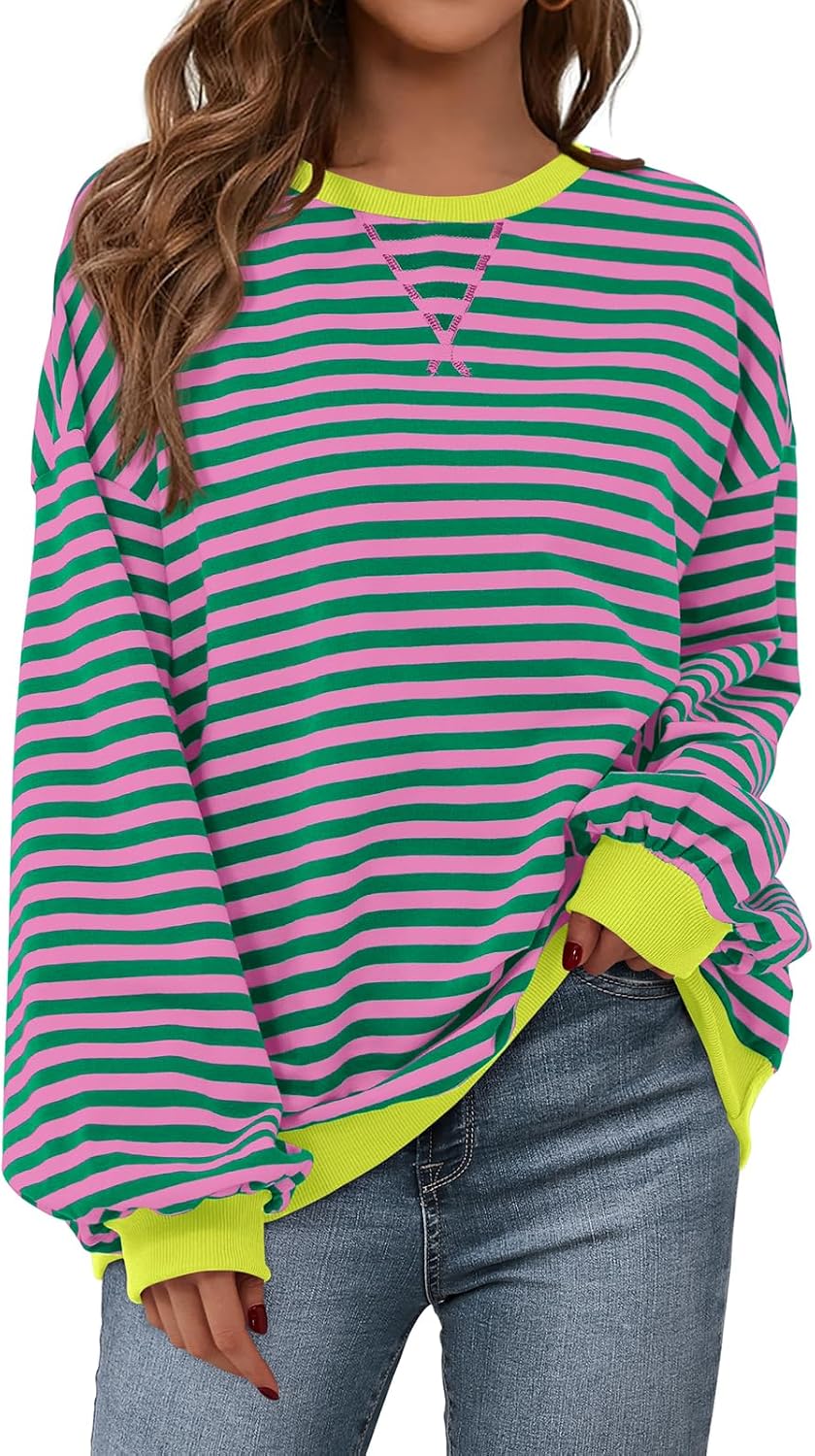 Thumbnail 6 de PRETTYGARDEN Women's Striped Oversized Color Block Sweatshirt