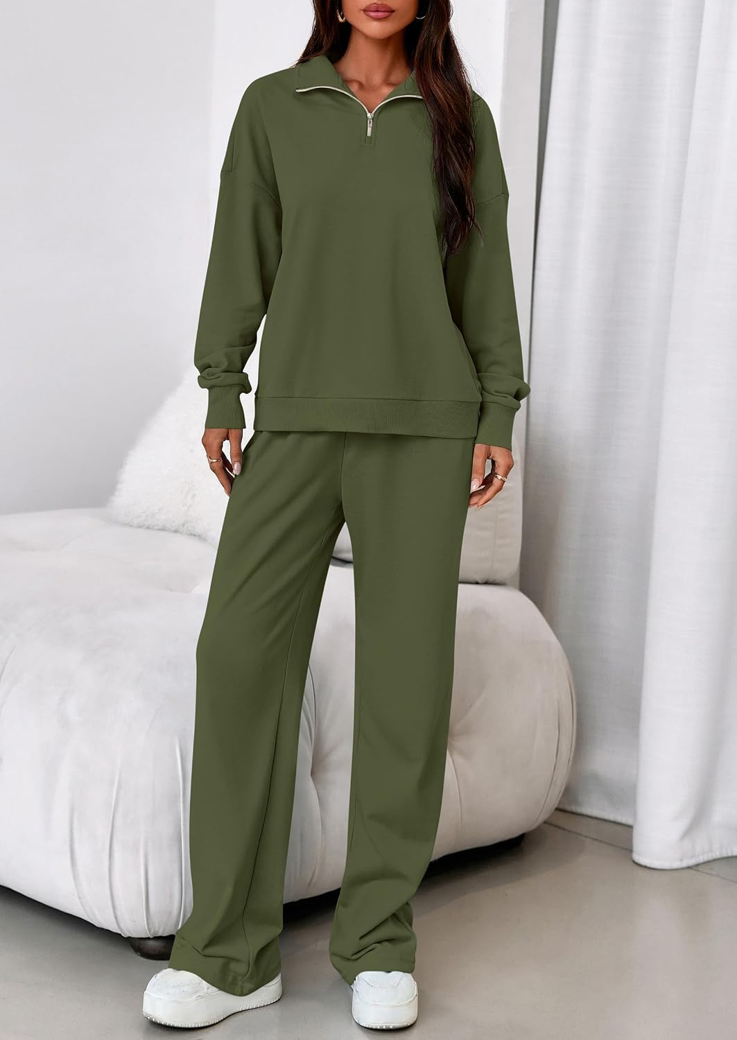 Detalle 2 de PRETTYGARDEN Women's Sweat Set with Quarter-Zip Sweatshirt