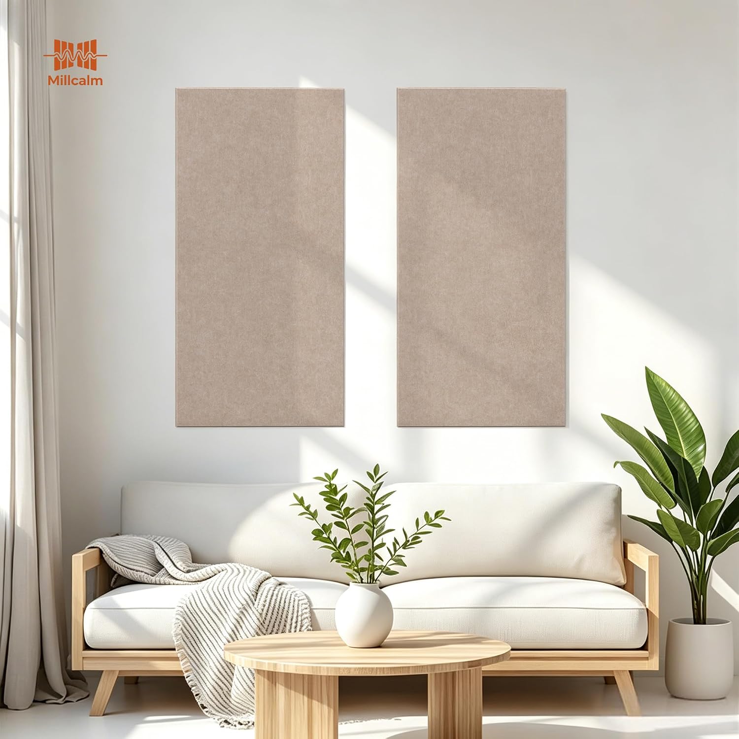 Detalle de Millcalm Large Acoustic Wall Panels, 4-Pack, Camel, Self-Adhesive, 0.47-Inch Thick