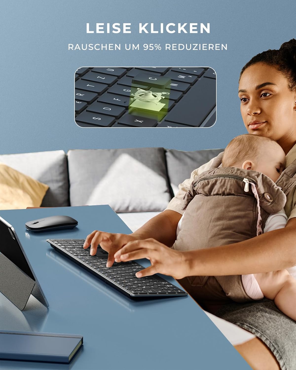 Thumbnail 5 de seenda SKM64-3 Bluetooth-Tastatur mit Maus-Set (kabellos) – 3 Geräte, QWERTZ, grau