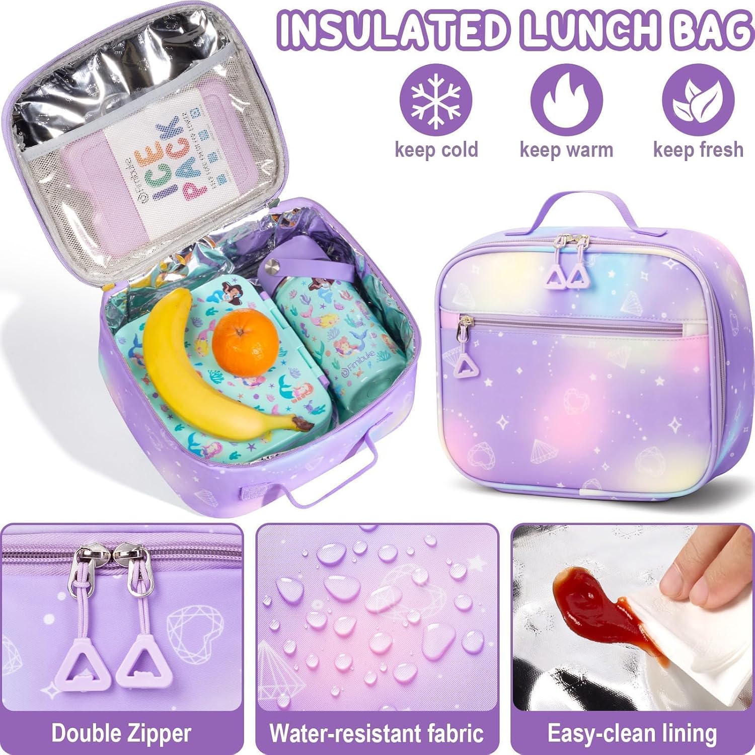 Thumbnail 3 de Fimibuke 3-in-1 Kids Backpack Set for Girls: 17x12x6.5 Lightweight, Water-Resistant School Backpack with Insulated Lunch Box & Pencil Pouch