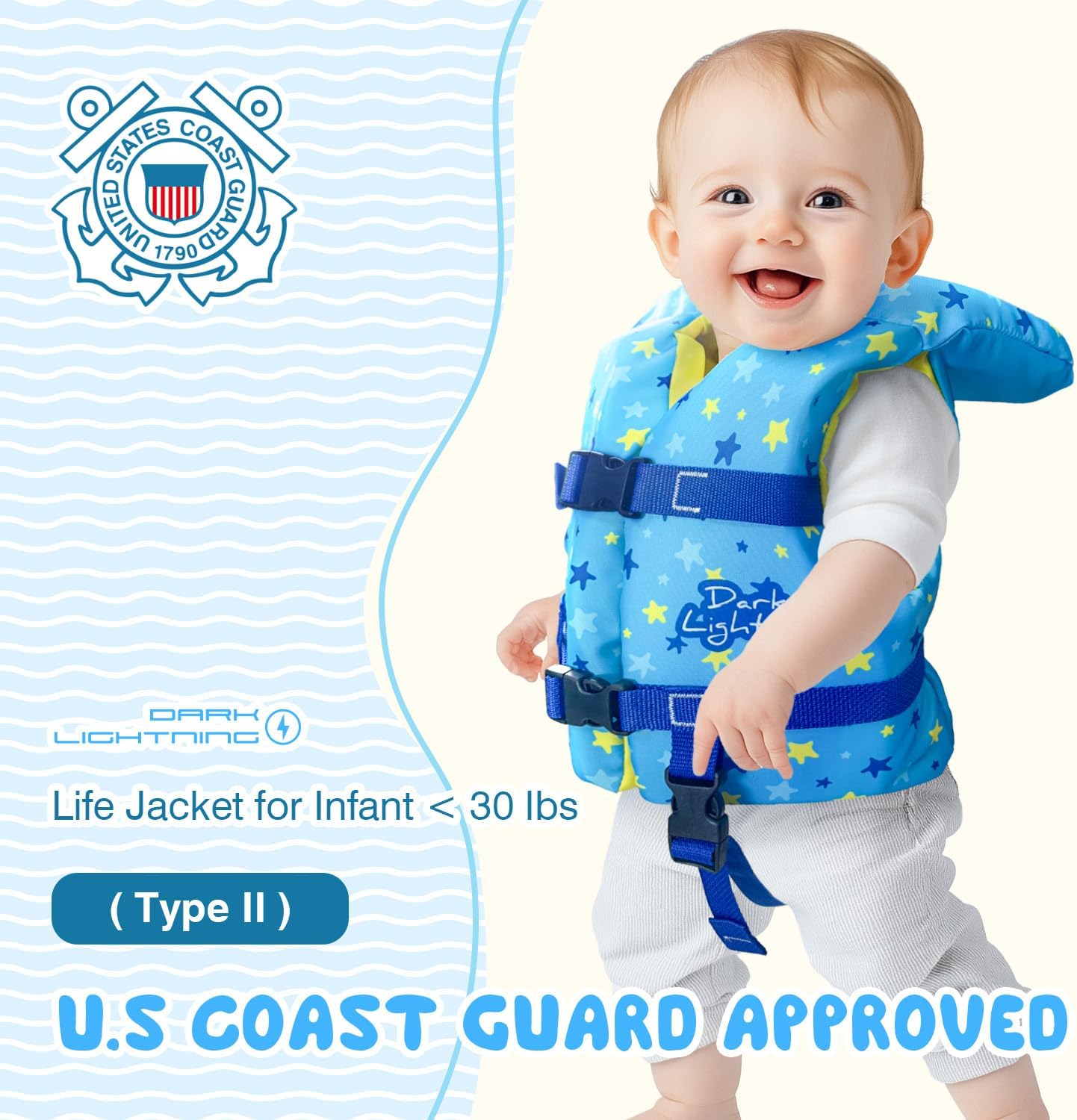 Thumbnail 2 de Dark Lightning USCG Approved Infant/Toddler Life Jacket (0-30 lbs) with Headrest, Leg Strap and Grab Handle