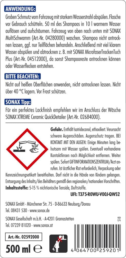 Thumbnail 1 de SONAX XTREME Ceramic ActiveShampoo (500 ml) – Pflegeshampoo mit Versiegelungseffekt für langanhaltende Wasser- und Schmutzabweisung