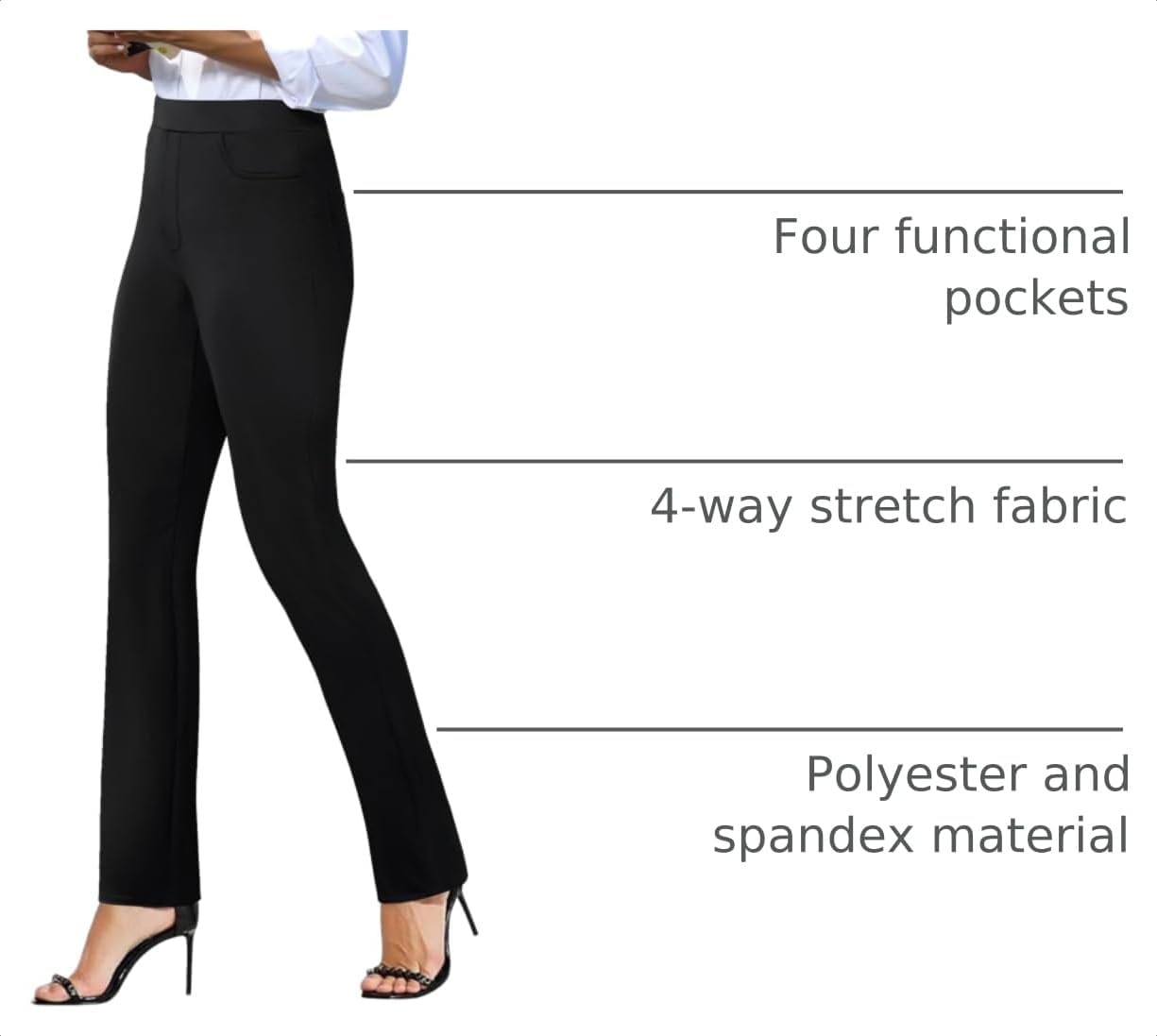 Detalle 2 de Keriffe Women's Stretchy Yoga Dress Pants, 4 Pockets