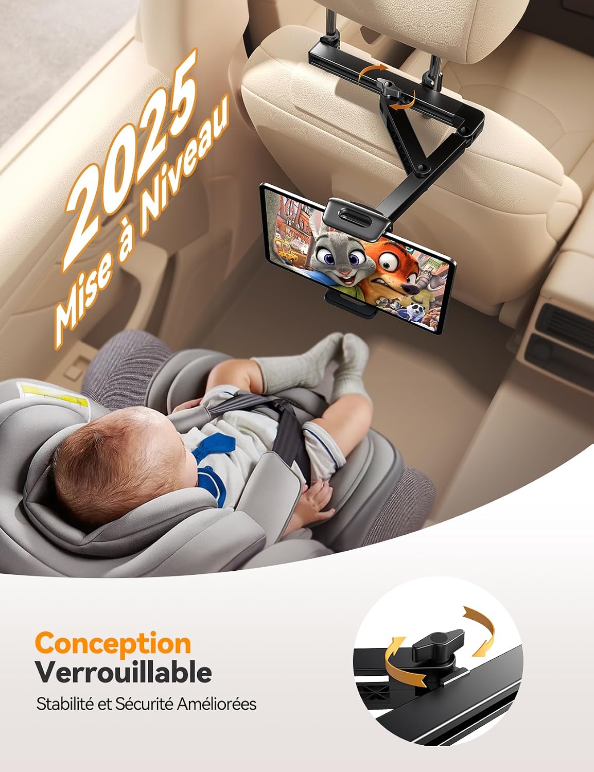 Detalle de JOYROOM Support Tablette Voiture – Support iPad et Tablettes 4,7–12,9'' avec Bras Pliable et Stabilisation Triangulaire