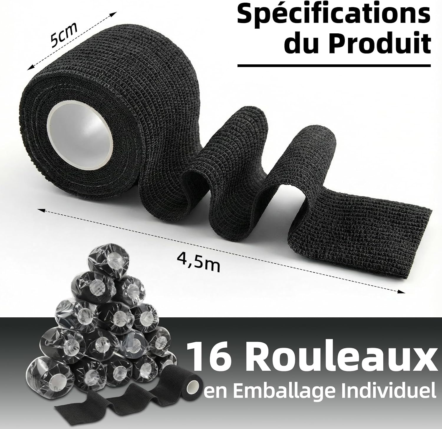 Thumbnail 2 de HONYAO Bande Autoadhésive 16 Rouleaux - 5 cm × 4,5 m, Cohesive pour Humains et Animaux