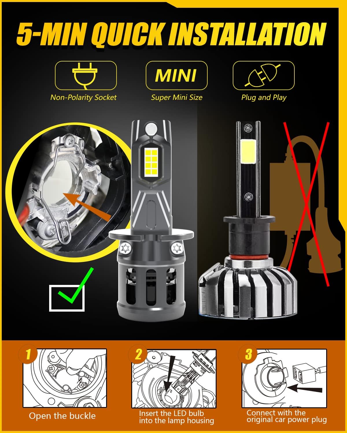Detalle de KATUR H3 LED 80W 16000LM 6000K