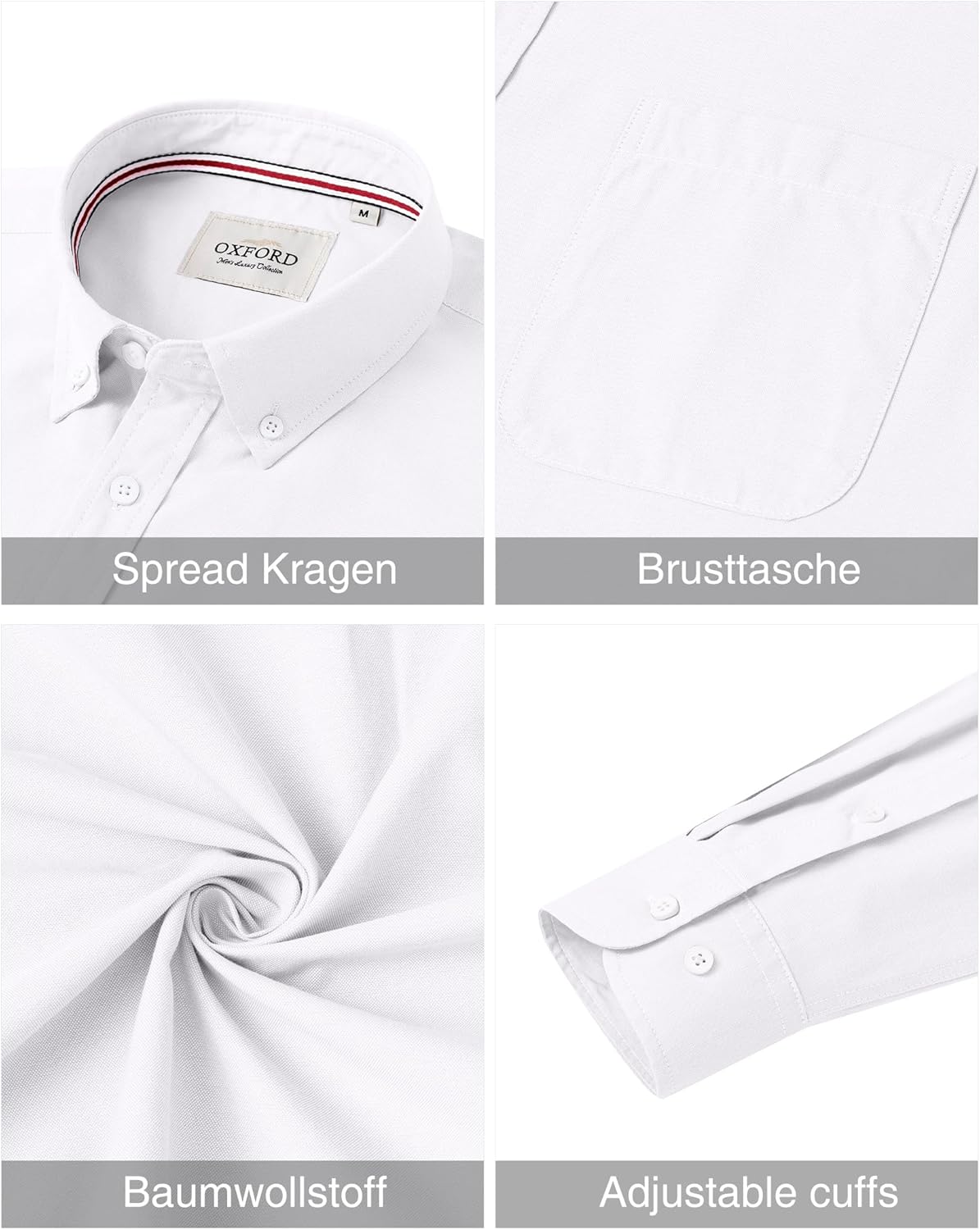 Thumbnail 3 de J.VER Oxford Herren Hemd Bügelfrei Regular Fit – Langarm Casual Button Down aus Baumwolle mit Brusttasche