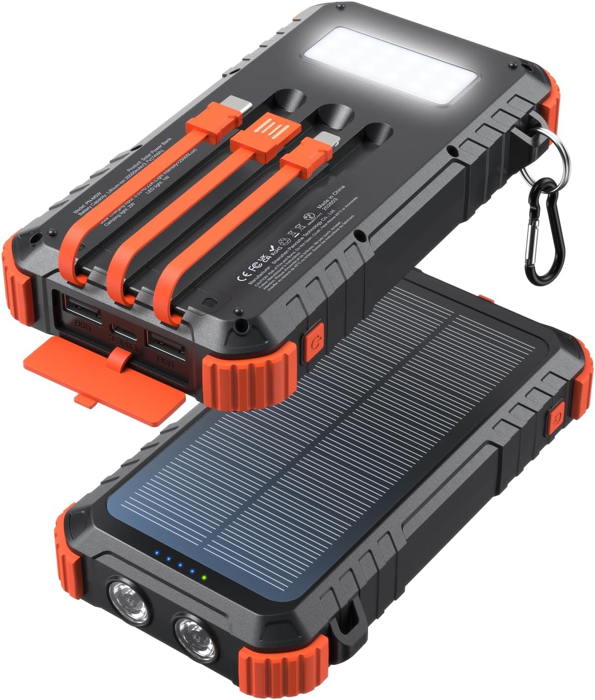 Detalle de Uukto Solar Charger Power Bank, 20000mAh with Built-In Cables and Camping Lights