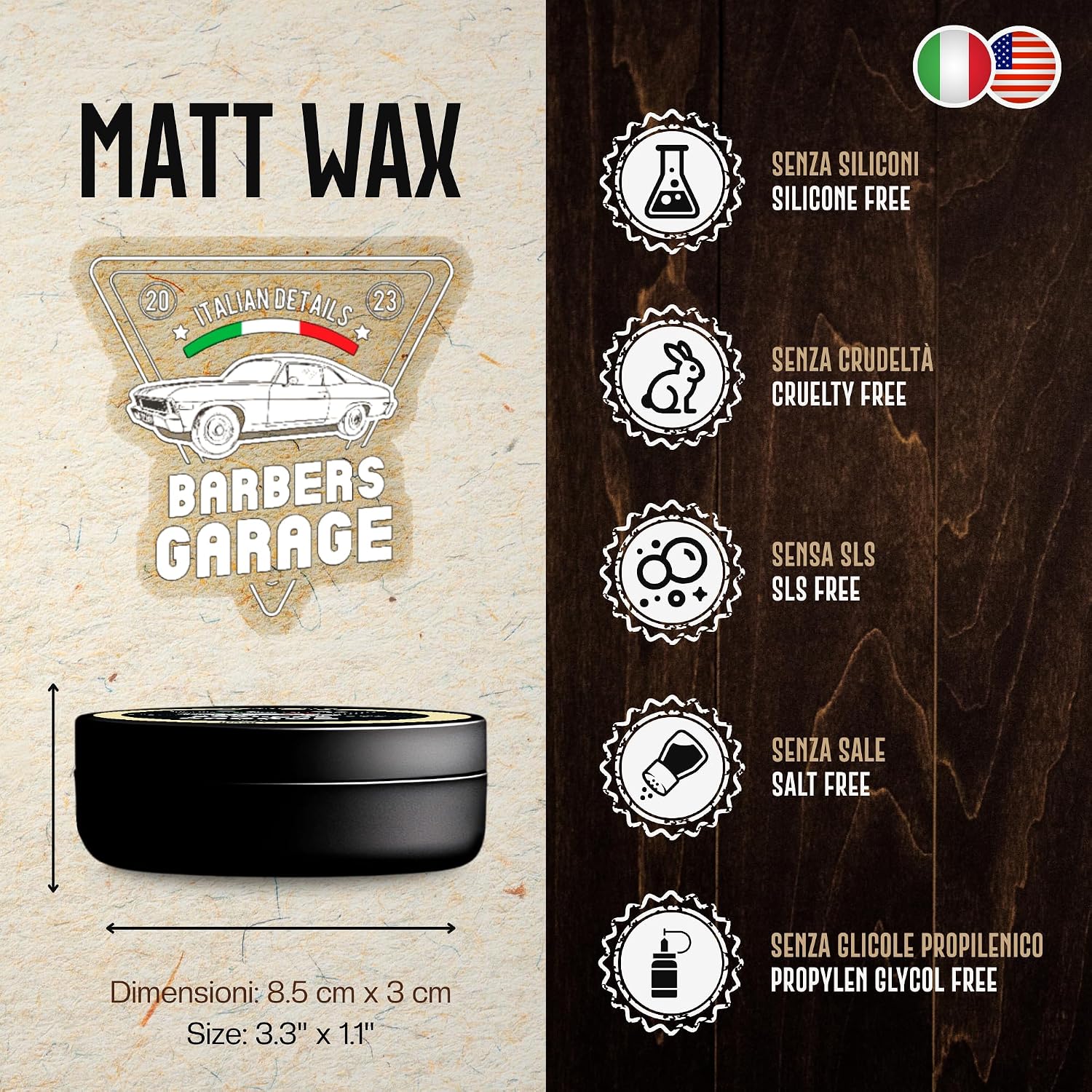 Detalle de Barbers Garage Matt Wax – Cera Opaca Capelli Uomo, Tenuta Forte e Finish Naturale