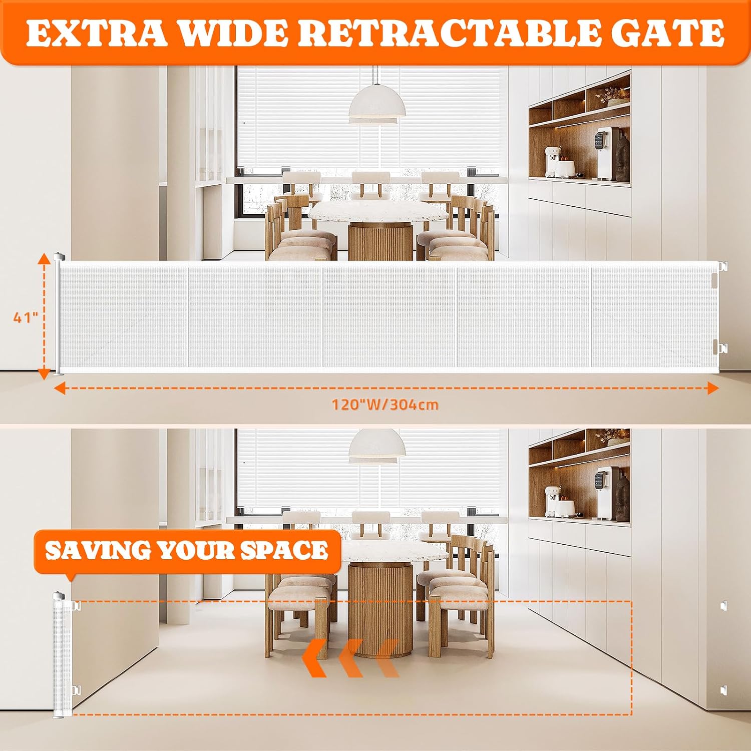 Detalle de Pawtners SH20.006B02 Retractable Baby Gate, 120-Inch Wide, 41-Inch Tall, White
