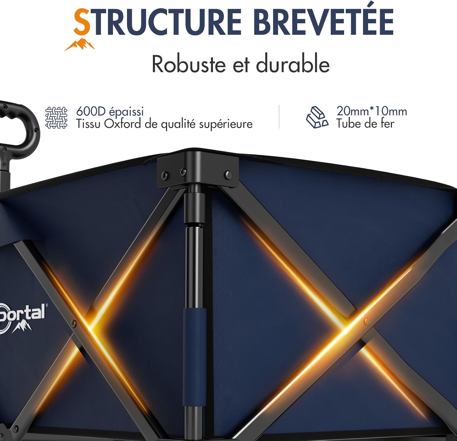 Detalle de PORTAL Chariot de Plage Pliable avec Frein — Chariot Tout Terrain à Roues Amovibles 20 cm