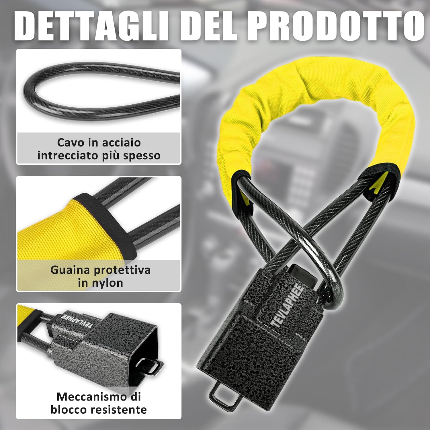 Detalle 2 de Tevlaphee Blocca sterzo universale, 3 chiavi